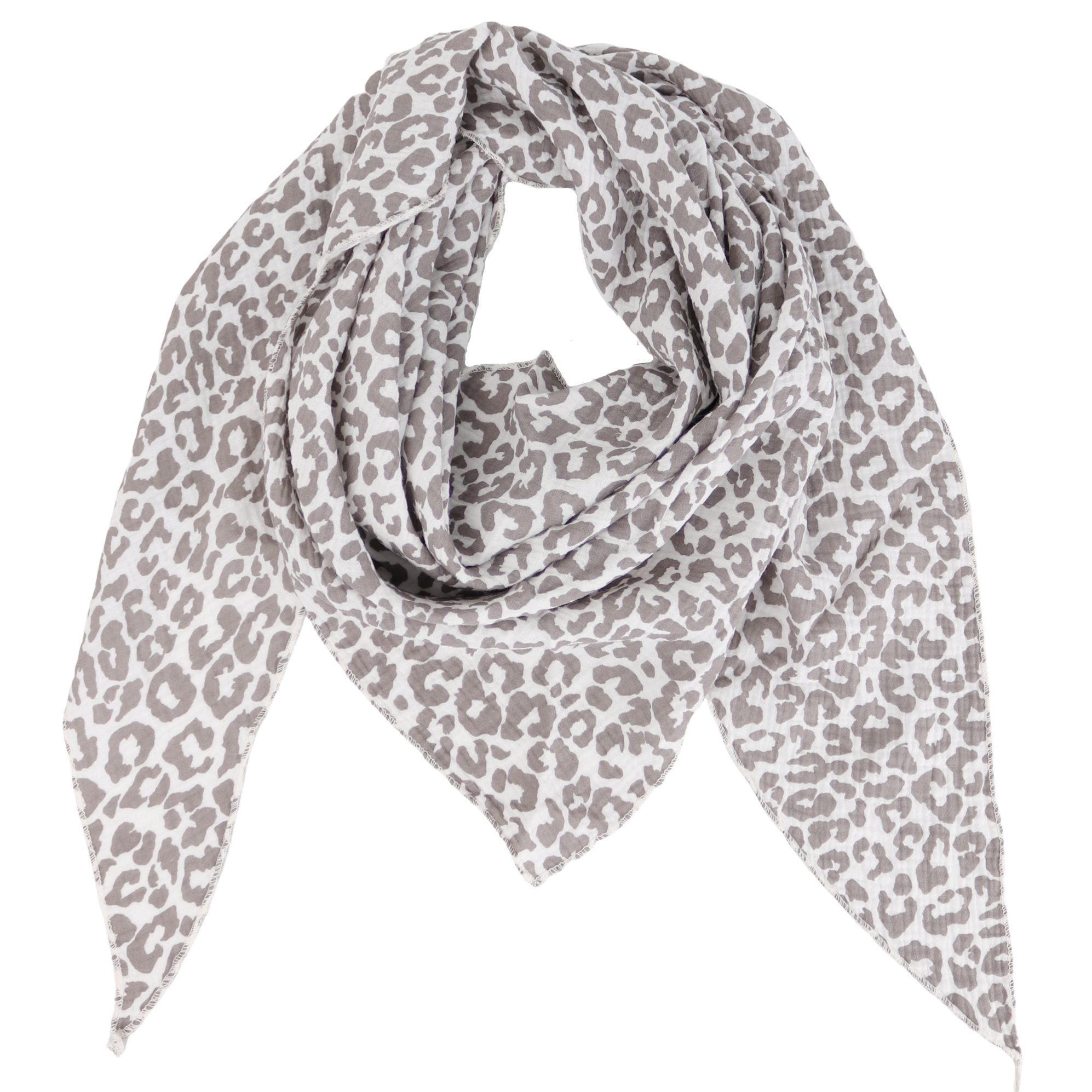 MIRROSI Dreieckstuch Aus Musellin Dreiecksschal ca.195x80 cm, Made in Italy, (leicht, ideal für das ganze Jahr, 100% Baumwolle), in tollen Farben (Leo Muster)