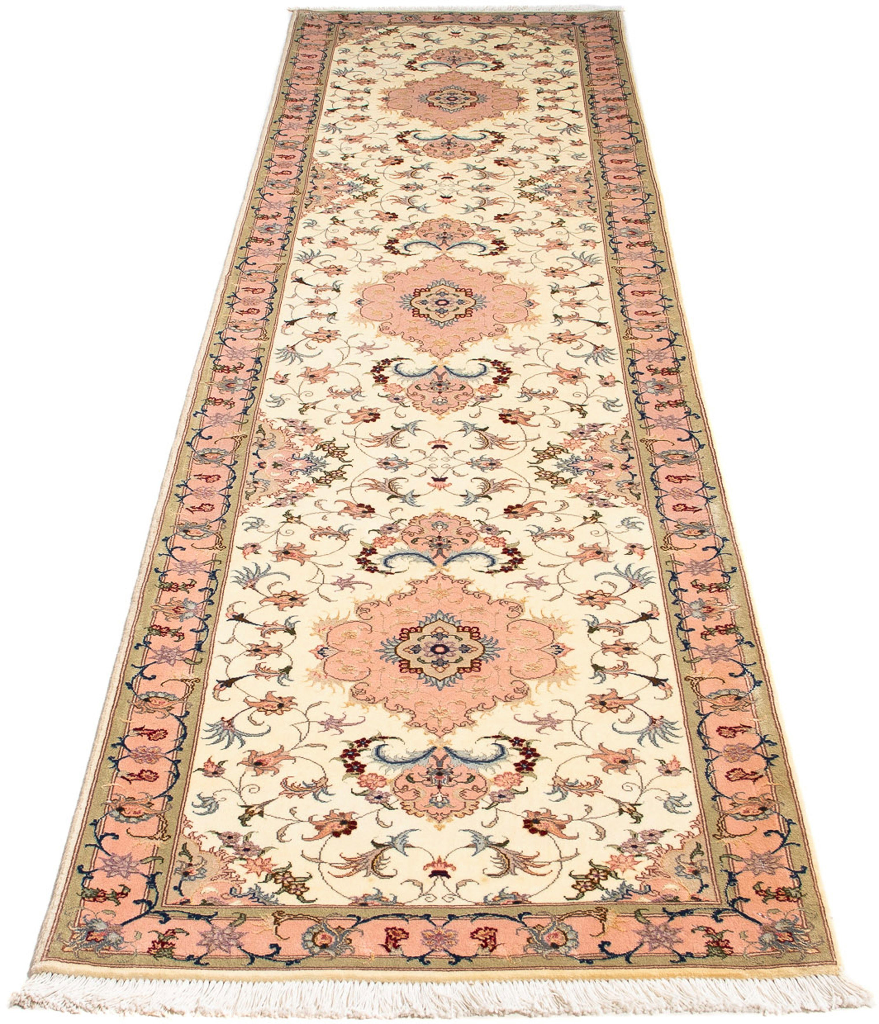 Orientteppich Perser - Täbriz - Royal - 300 x 74 cm - beige, morgenland, rechteckig, Höhe: 7 mm, Wohnzimmer, Handgeknüpft, Einzelstück mit Zertifikat | Kurzflor-Teppiche