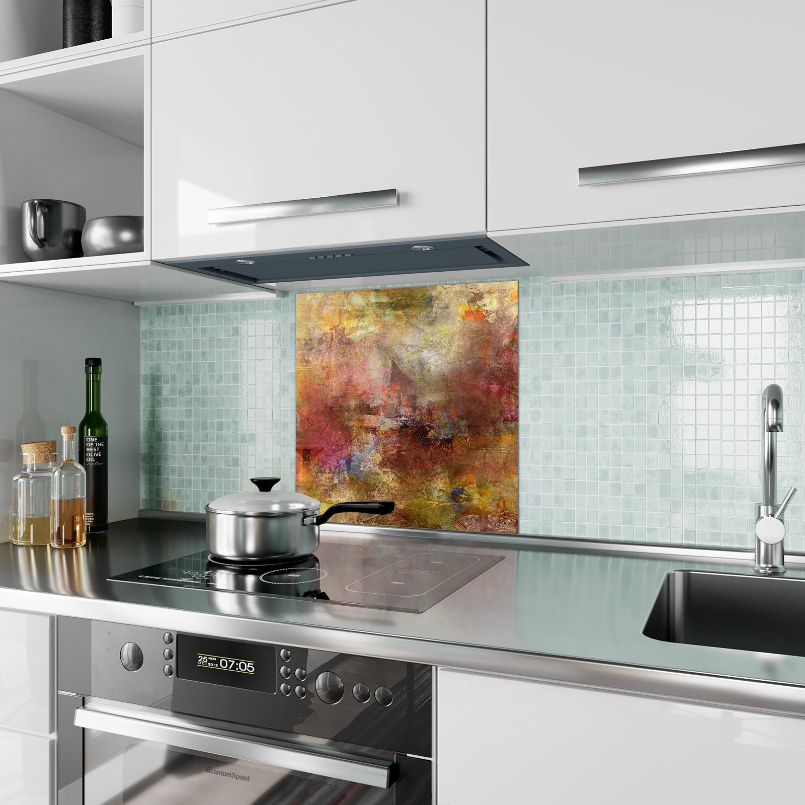 Primedeco Küchenrückwand Spritzschutz Malerei Abstrakte Glas