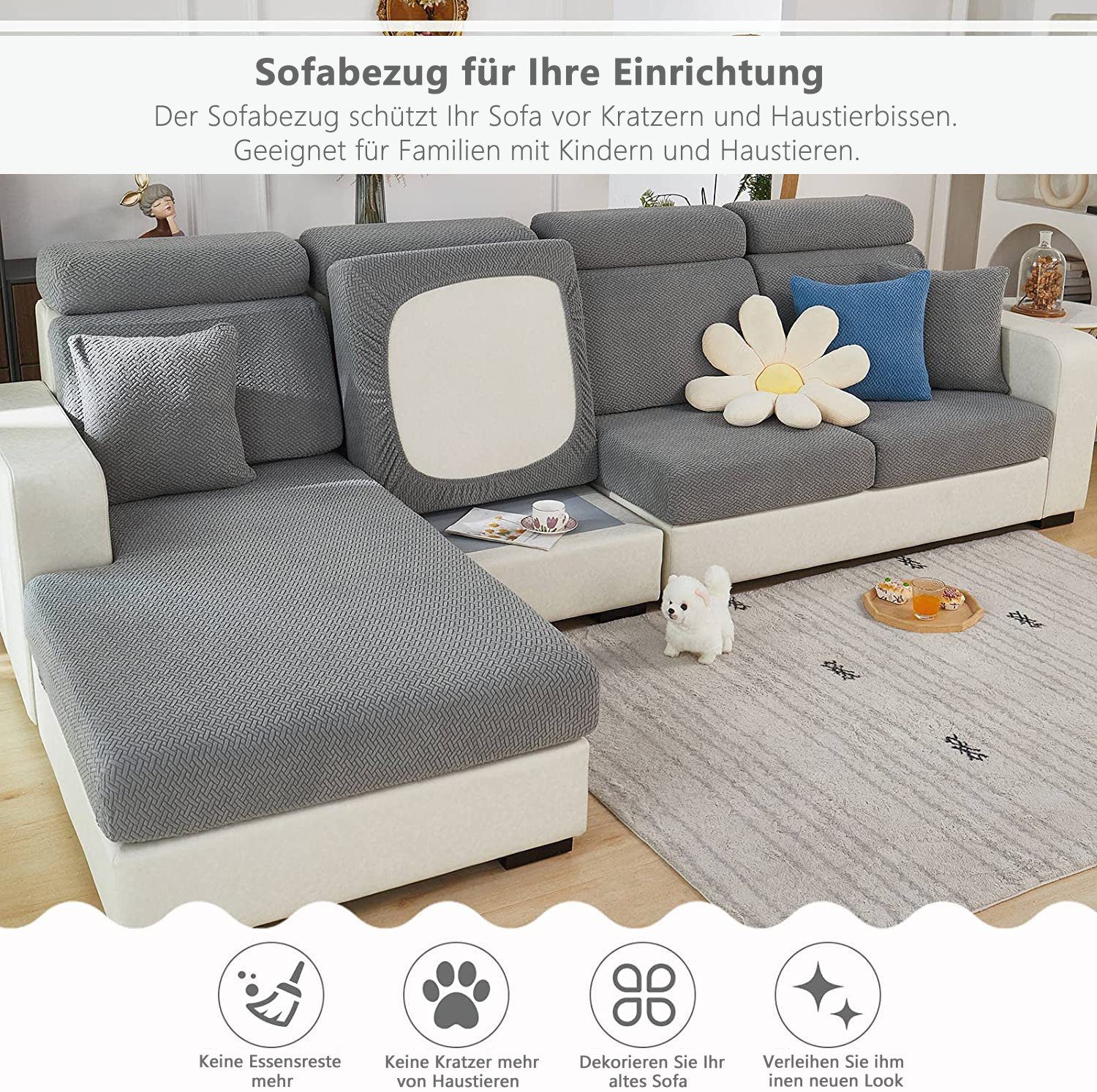 Zaewry Sofahusse 1-4Sitze, Stretch, Couch Sitzbezug, Sofa Sitzkissenbezug, rutschfest Stoff, Elastischer Kissenbezüge