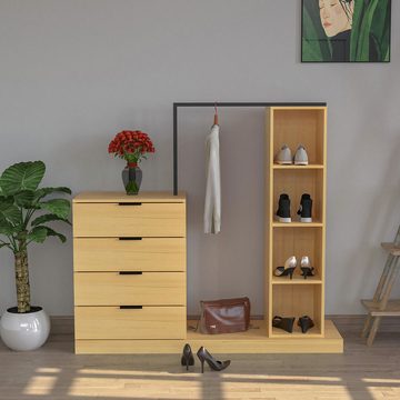 WAOHO Garderoben-Set Schubladenkommode mit Kleiderstange, Garderobenständer, 145*137*40