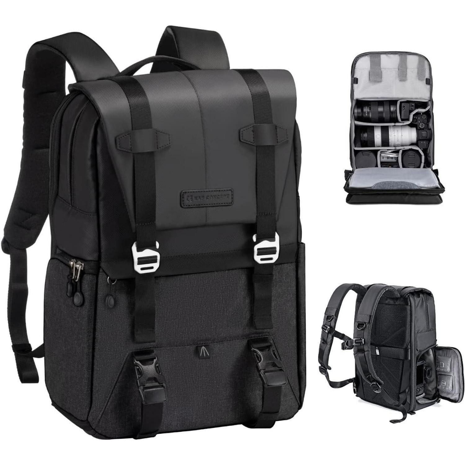LuxusKollektion Kameratasche Kamerarucksack 20L Laptopfach 15,6 Zoll Regenschutz B schwarz grau