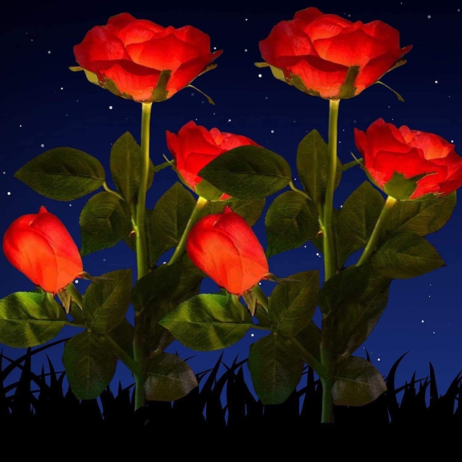 für rot Garten Lampen Außen, Solarleuchten 3 Lichter, Rasen Deko, Solarleuchte Solar fest Rose für integriert, 2V LED LED Wasserdicht Garten, Rose Garten iscooter mit LED Solarlampen