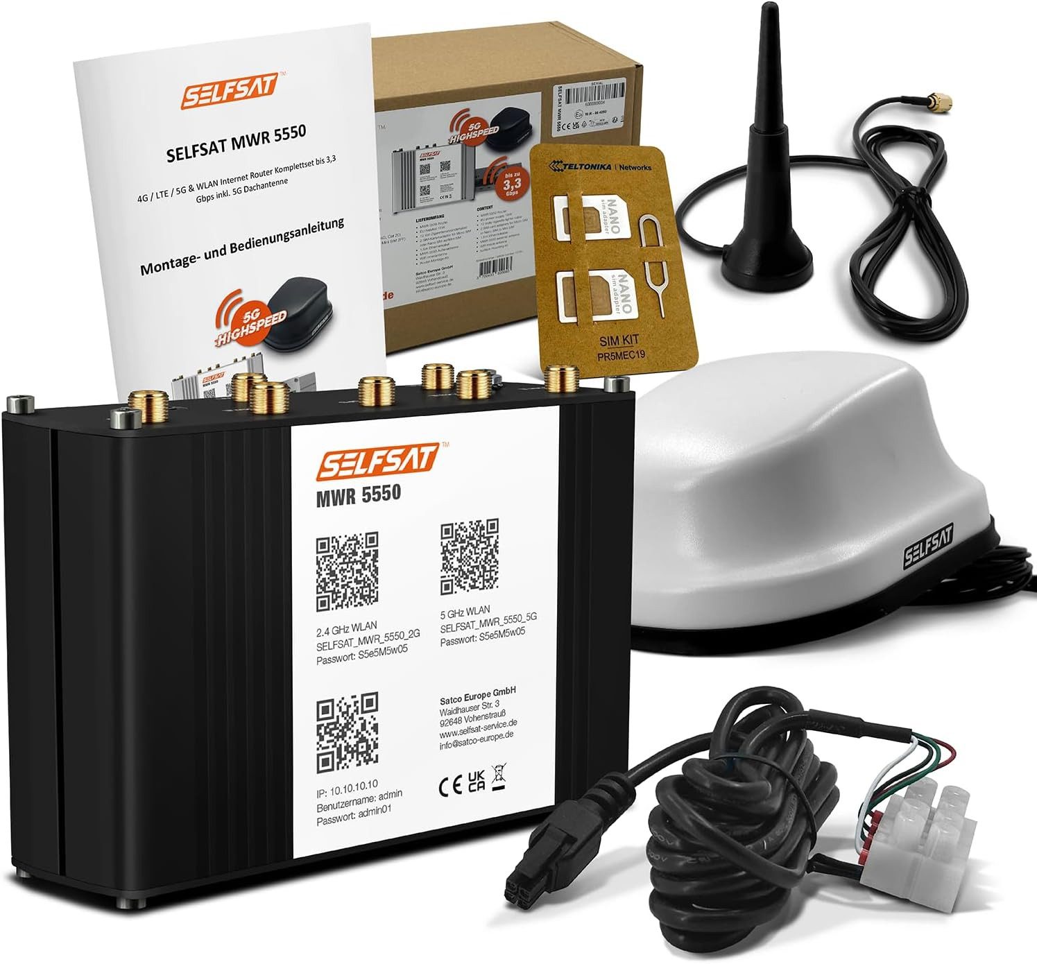 Selfsat MWR 5550 4G / LTE / 5G & WLAN Internet Router + 5G Dachantenne Mobilfunkantenne, Starlink kompatibel