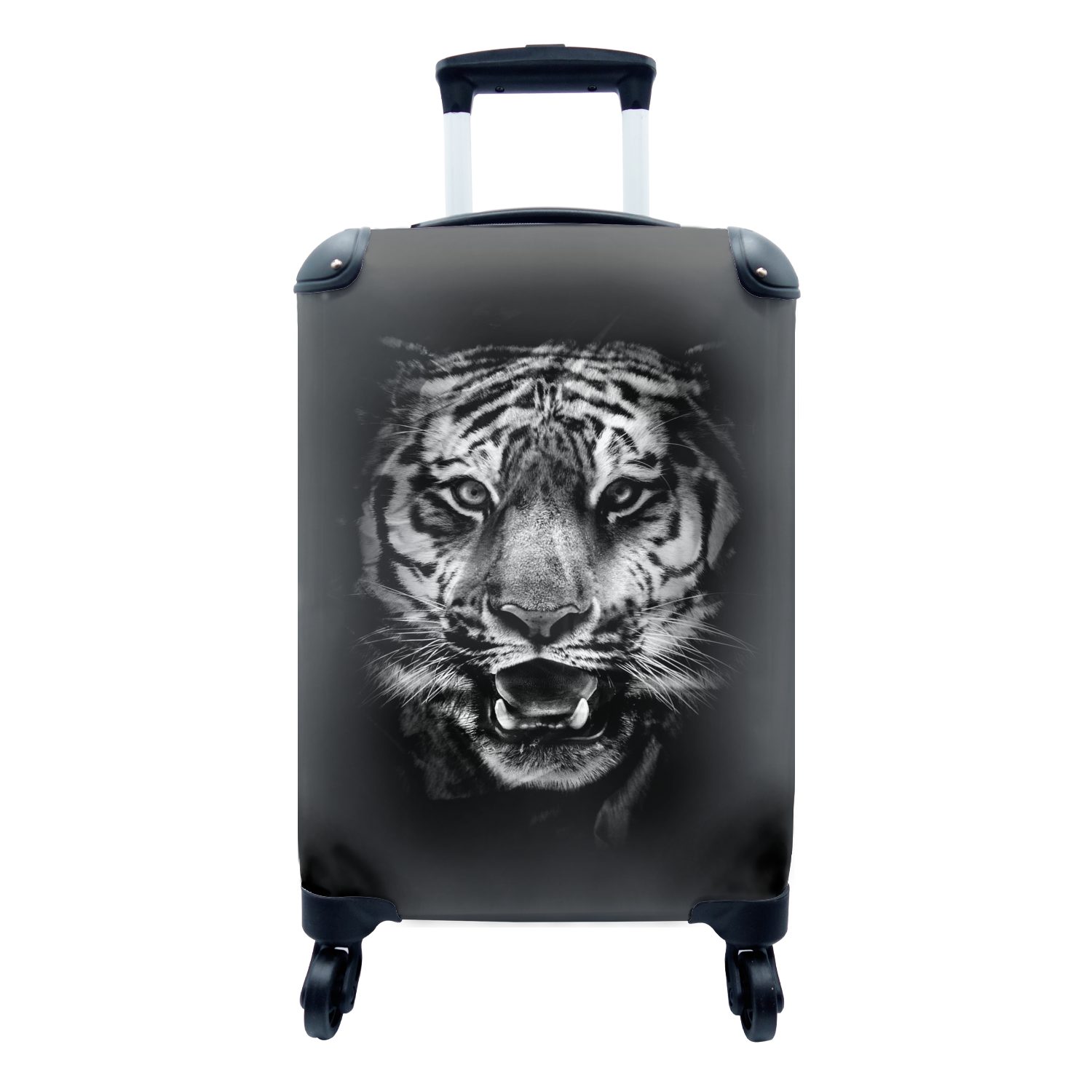 MuchoWow Handgepäckkoffer Tiger Kopf auf schwarzem Hintergrund - schwarz und weiß, 4 Rollen, Reisetasche mit rollen, Handgepäck für Ferien, Trolley, Reisekoffer