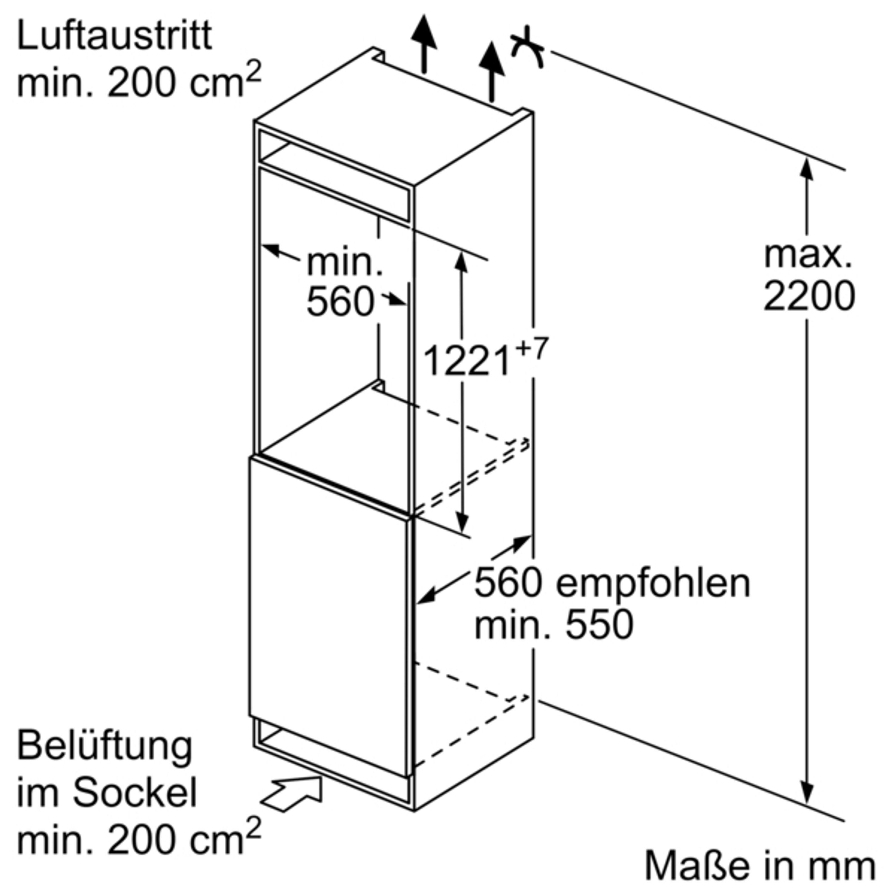 Einbaukühlschrank breit hoch, 122.1 cm BOSCH 54.1 cm KIL425SE0,