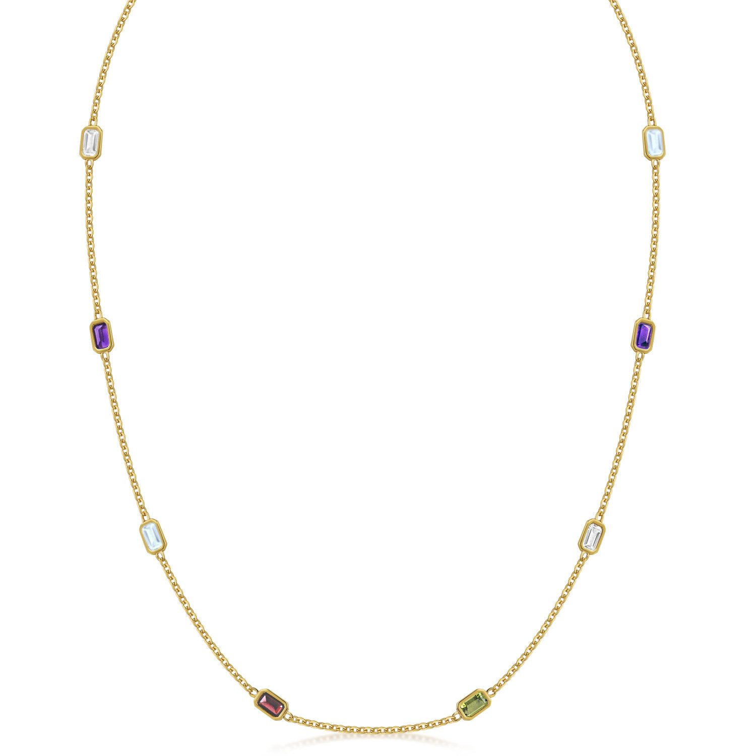 Materia Collierkettchen Gold Edelstein Collier Halskette mehrfarbig 41-46cm CO-55, Sterlingsilber, vergoldet