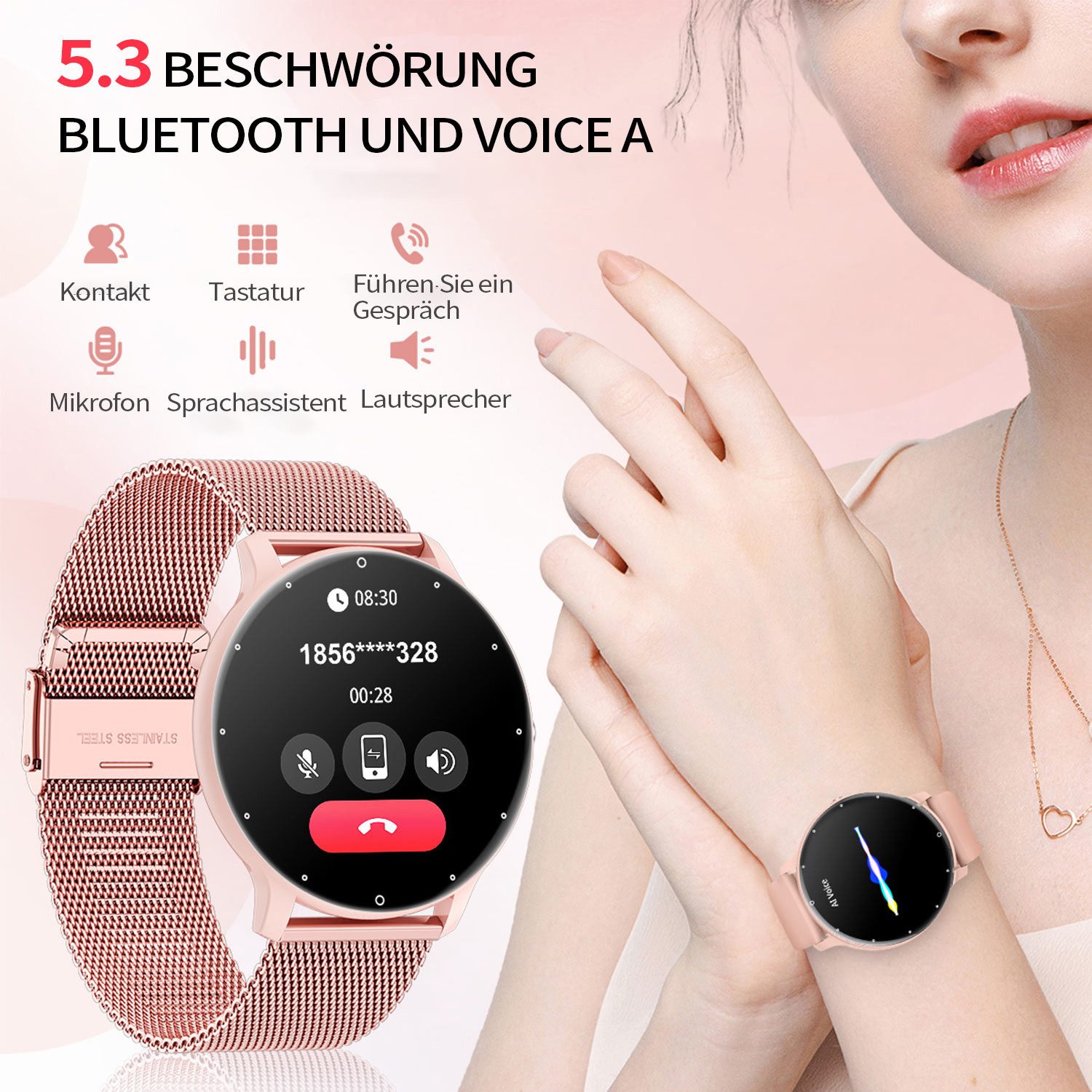 Refttenw Armbanduhr,Fitness Tracker Uhr für Damen Herren mit Anruffunktion Smartwatch set, 2 Arten von Riemen, IP67 wasserdicht