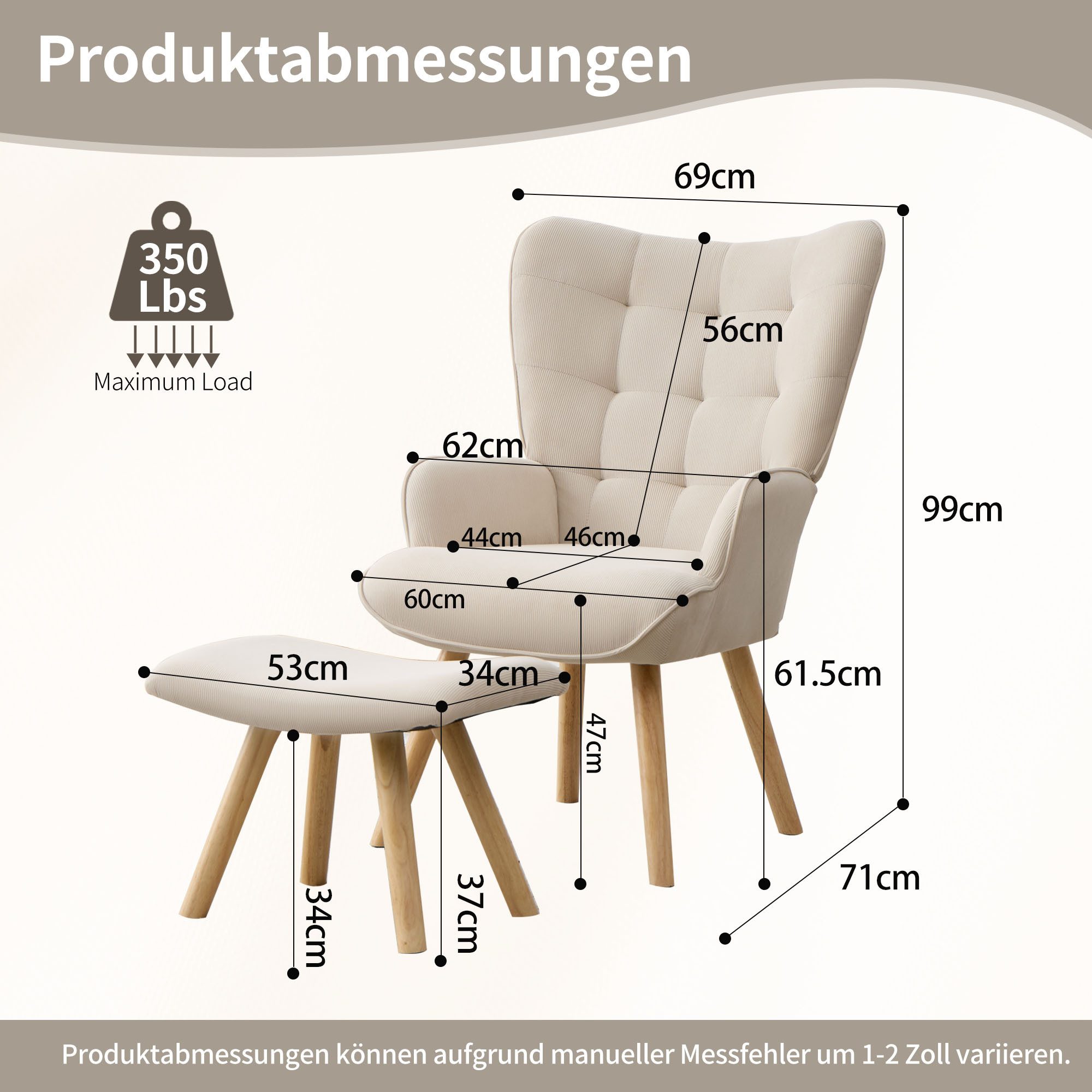 CANMOV Relaxsessel Moderner Relaxsessel mit Hocker, Bequemer Lounge Sessel für Wohnzimmer (1-St., bestehend aus Sessel und Hocker), Ergonomischer Polstersessel mit Hocker, Bequemer Lesesessel