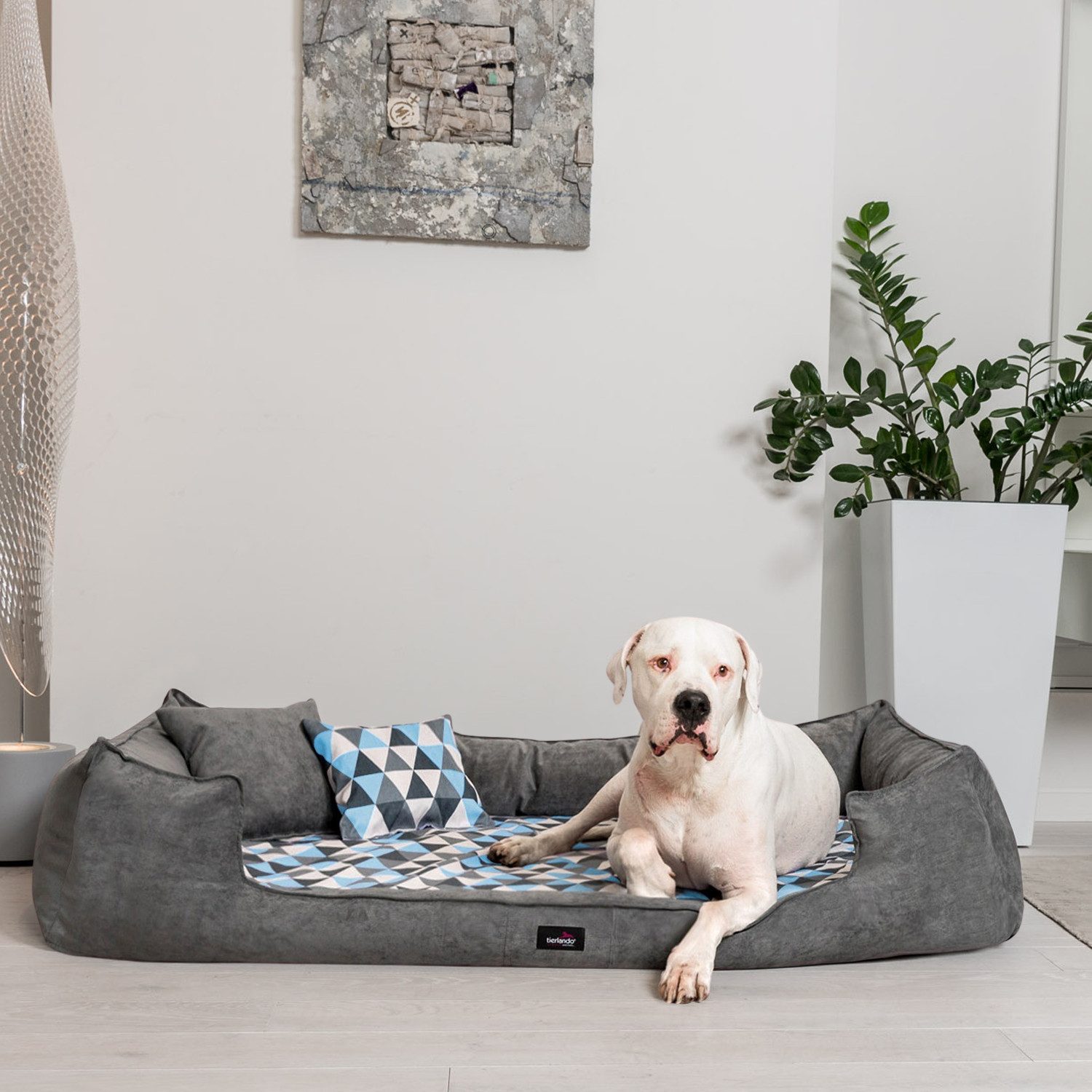 Thumbnail - tierlando® Tierbett Orthopädisches Hundebett VELVET Samt Velours Dreiecke geometrisch