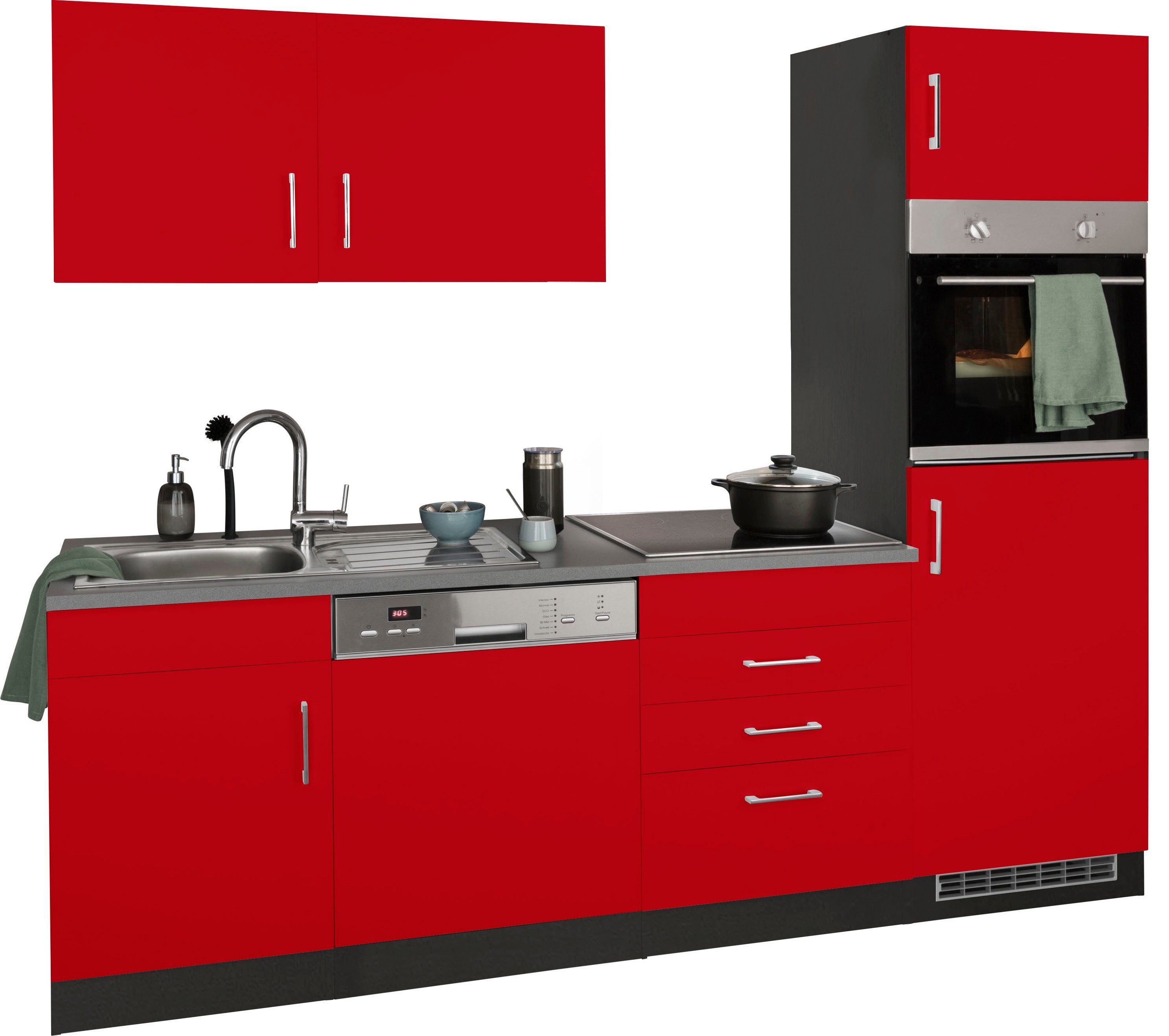 KOCHSTATION Küchenzeile KS-Paris, Breite 230 cm, wahlweise mit E-Geräten und Induktion