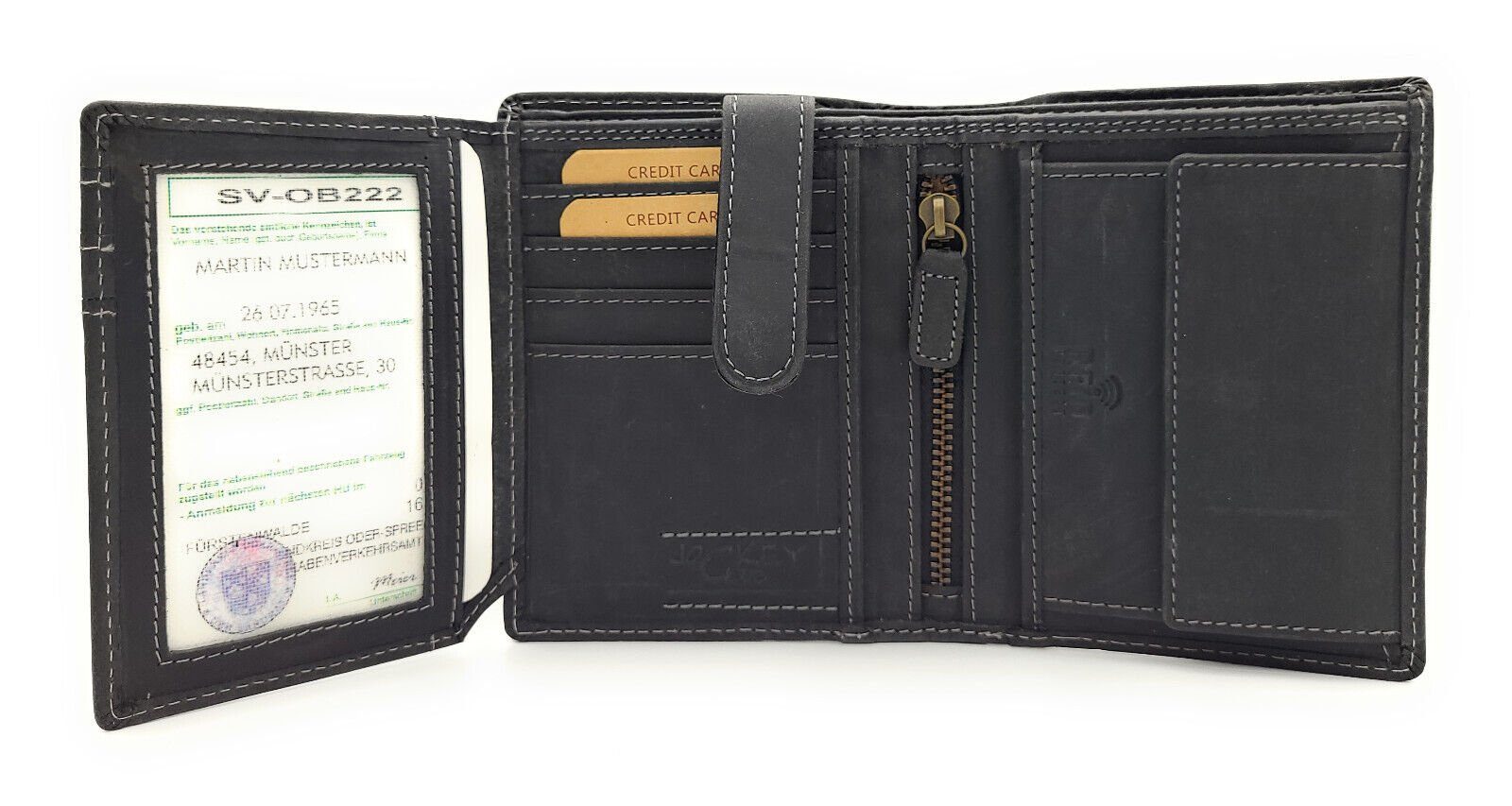 RFID Schutz schwarz heulender CLUB Geldbörse Leder echt Portemonnaie Farbe JOCKEY Mond, mit Wolf, Geldbeutel,