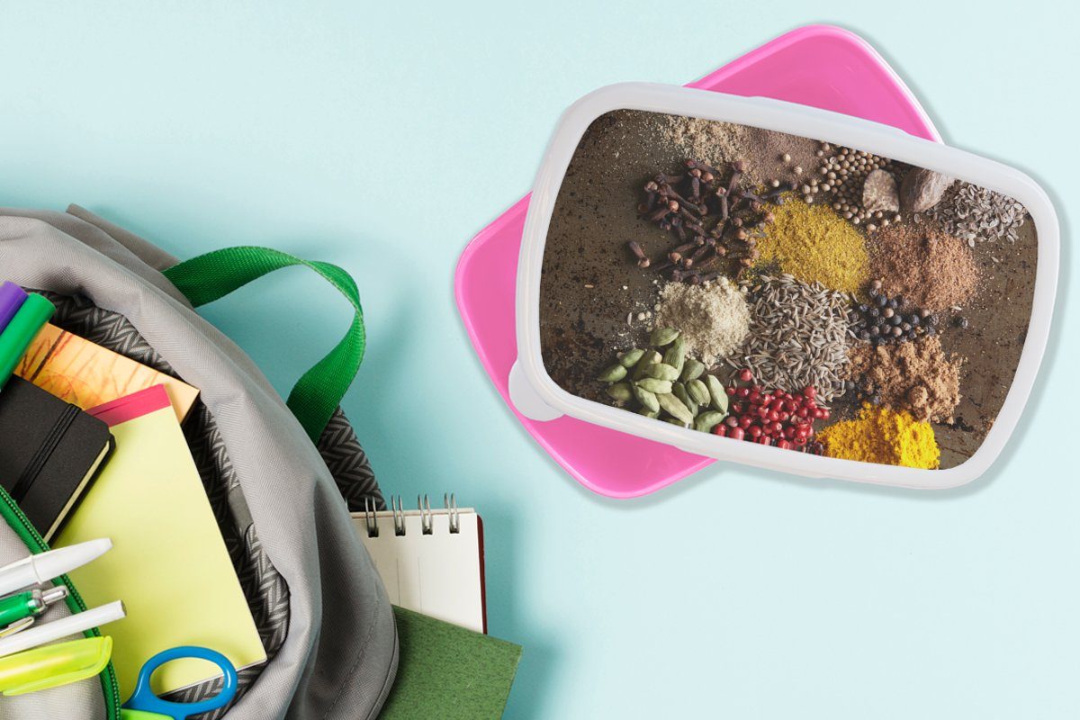 MuchoWow Lunchbox Kräuter - Gewürze Kunststoff Brotdose - Pflanzen, Kinder, (2-tlg), Brotbox rosa Erwachsene, Snackbox, Kunststoff, für Mädchen