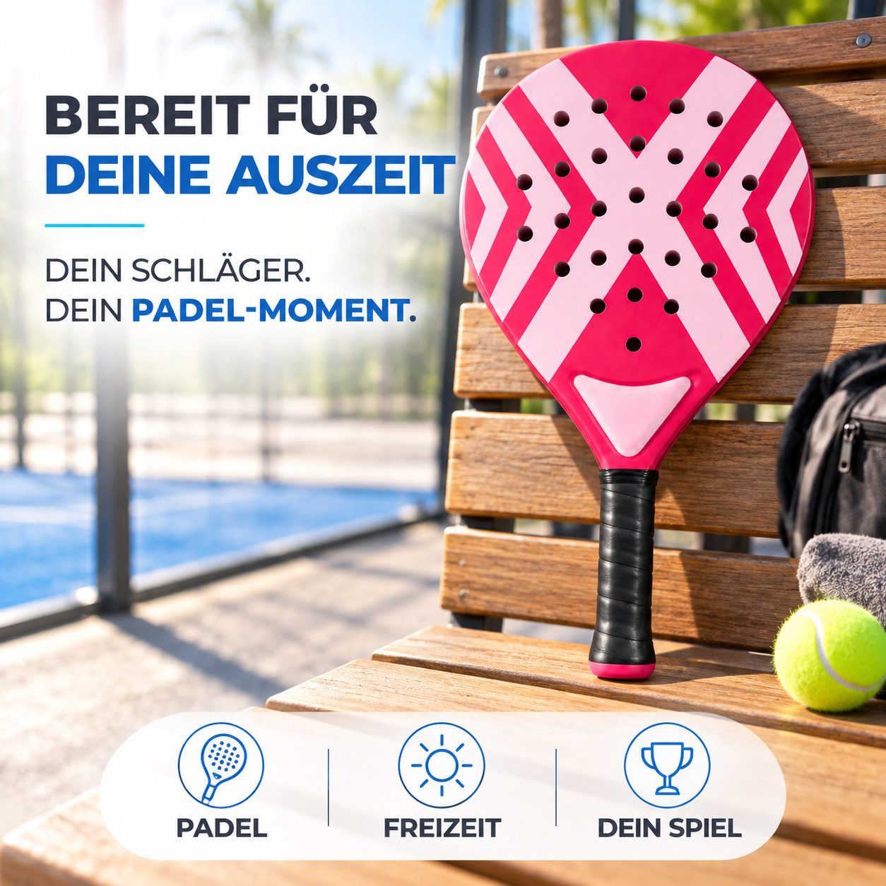 Outdoorn Padelschläger Padelschläger für Erwachsene – Padel Racket inklusive Meshtasche, (Packung) – Bild 3 von 5