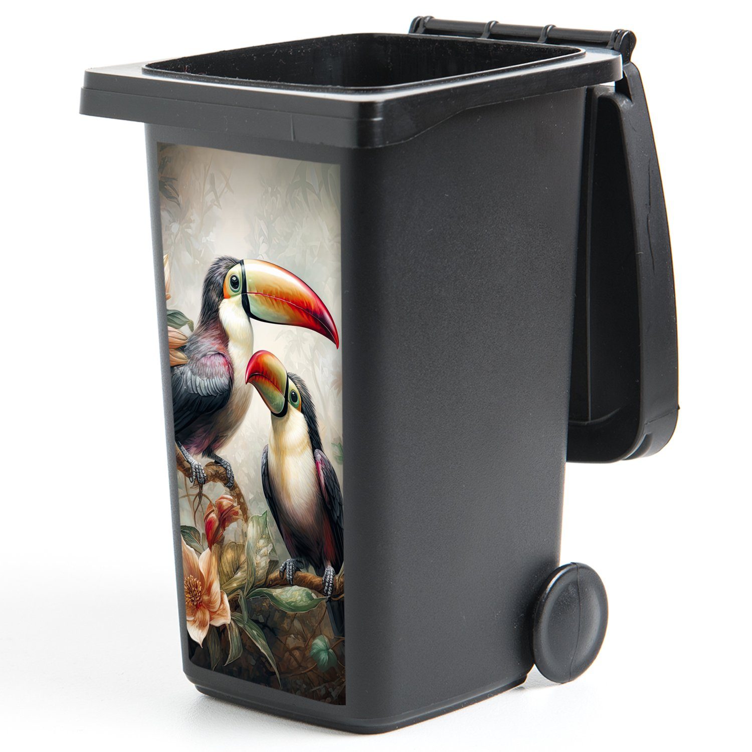 MuchoWow Wandsticker Tukan - Abfalbehälter Container, - Vögel Dschungel (1 Blumen Mülltonne, - Sticker, St), Mülleimer-aufkleber