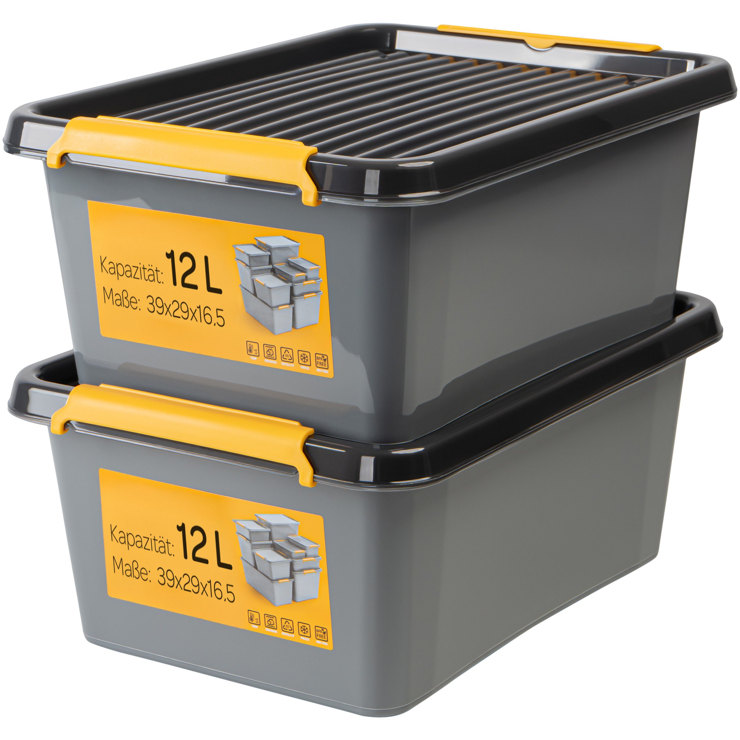 KONZEPT Aufbewahrungsbox mit Deckel, Stapelbox Set 2 Stk. für Keller, Werkstatt, Garage (2er Set), Stapelbare Boxen in verschiedenen Größen