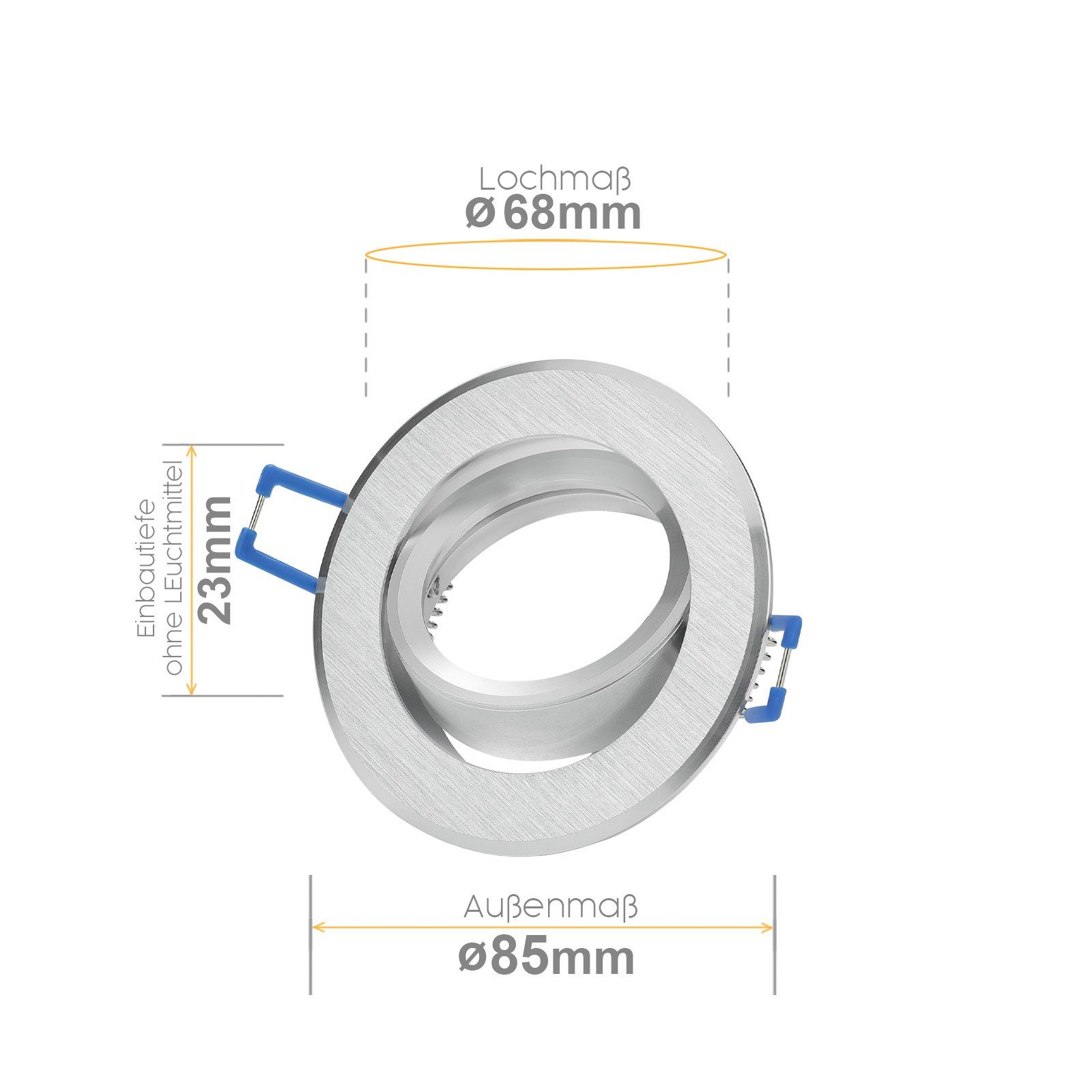 Sweet LED Deckenspot 6er Set GU10 Alu flach Einbauspots schwenkbar silber-gebürstet 230V, ohne Leuchtmittel, ultraflach (23mm), Einbaurahmen, GU10