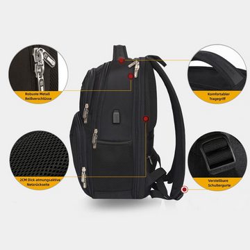 OKWISH Laptoprucksack Laptop Rucksack Rucksäcke Schulrucksack Laptoptasche Wasserbeständig (Notebook Laptop Tasche Schule Uni Rucksack, mit USB-Lade-Anschluss, Anti-Diebstahl, Backpack mit Laptopfach), für Herren Damen Jungen Teenager Freizeit Arbeit Business Reisen