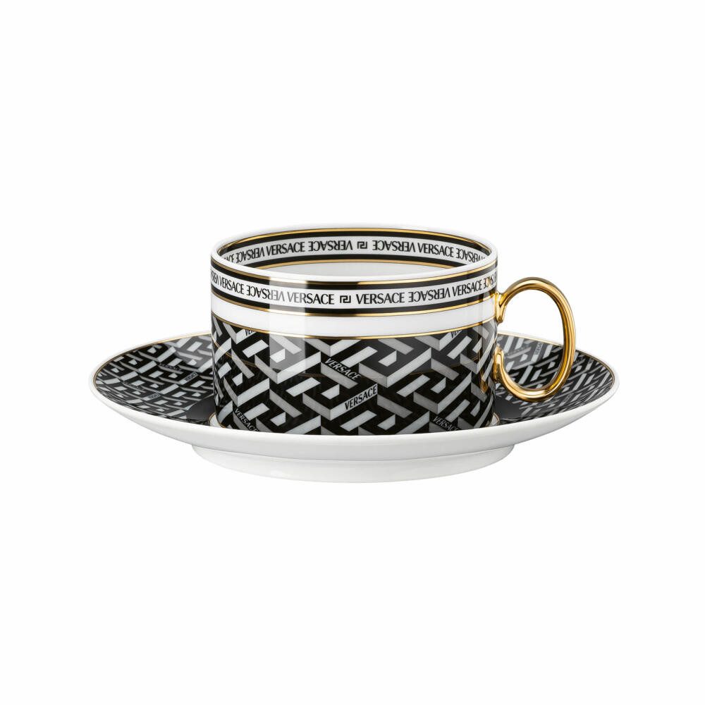 Rosenthal meets Versace Teeschale La Greca Signature Black, Porzellan, mit Untertasse