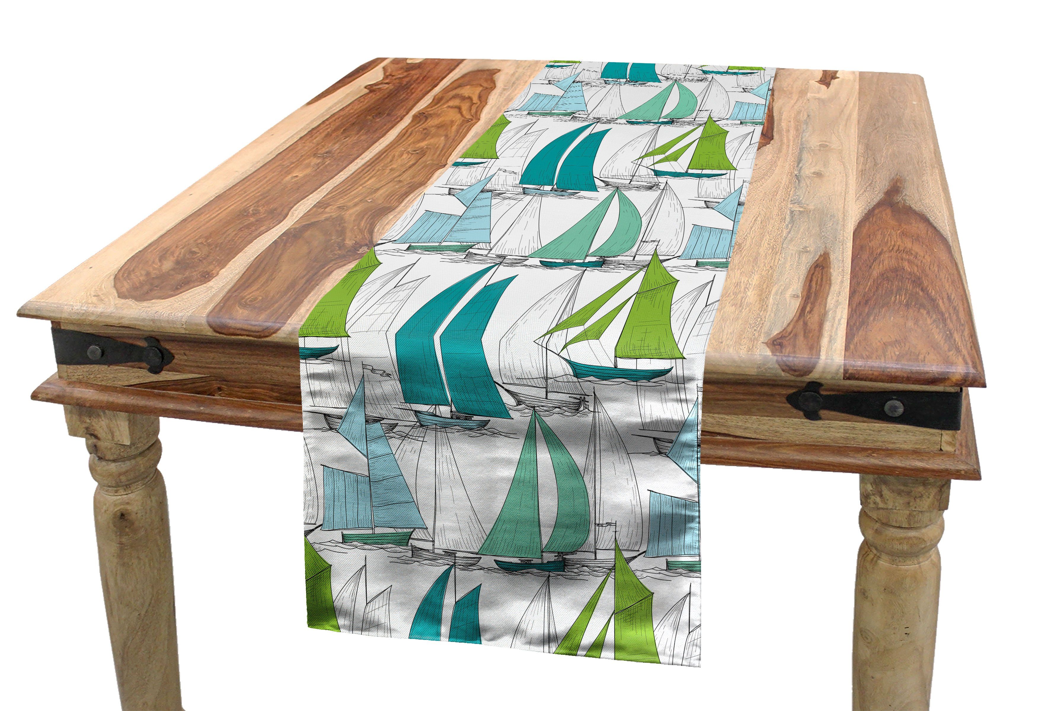 Abakuhaus Tischläufer Esszimmer Küche Rechteckiger Dekorativer Tischläufer, Nautisch Segelboot Theme