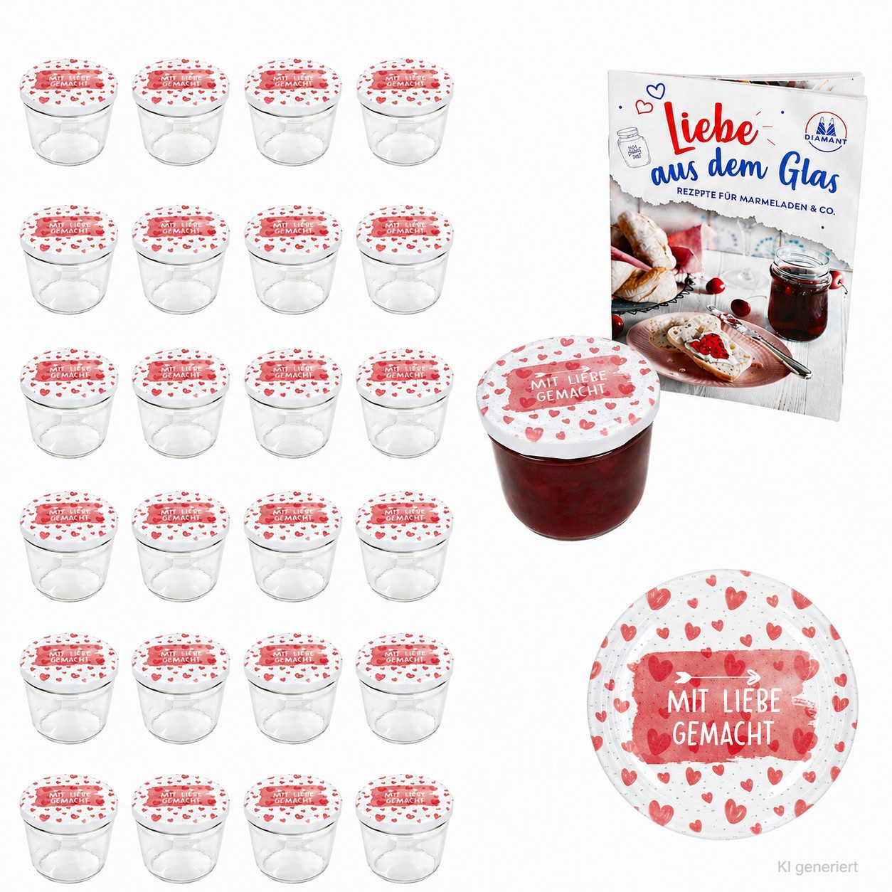 Einmachglas 25er Set Sturzglas 230ml To 82 Mit Liebe gemacht Deckel Rezeptheft