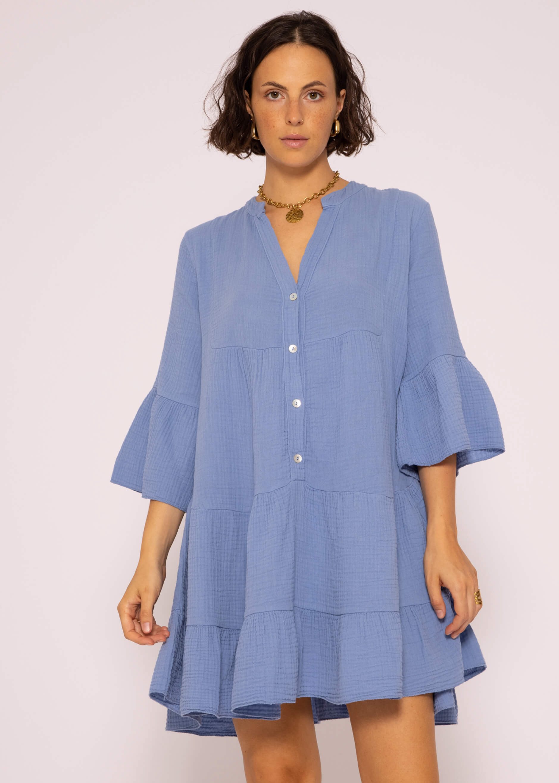 SASSYCLASSY Minikleid Musselin Sommer Kleid 3/4 günstig online kaufen