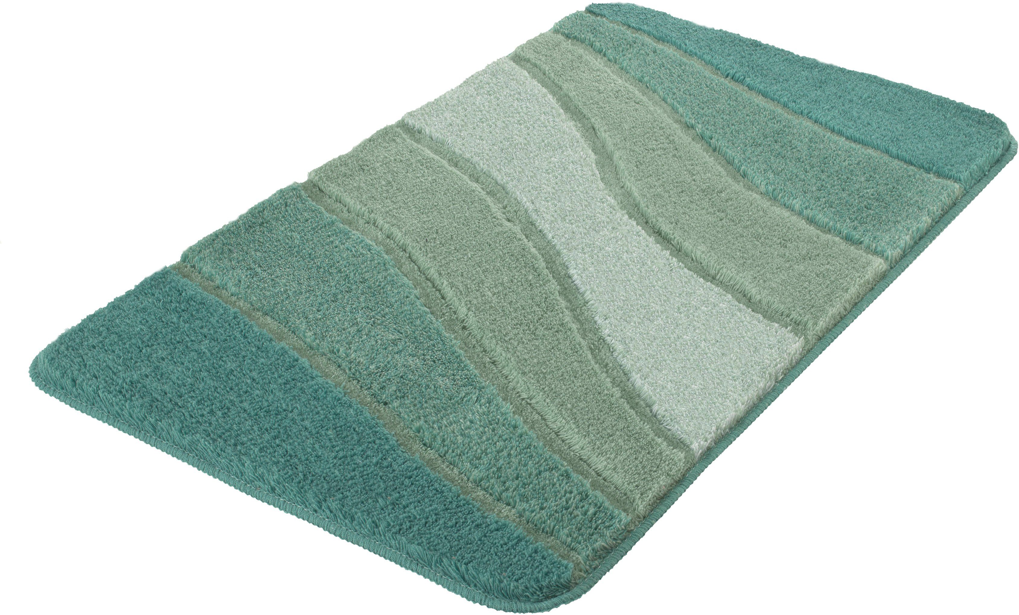 Kleine Wolke Badematte Ocean, Badvorleger, Badezimmer Teppich, Höhe 21 mm, rutschhemmend beschichtet, fußbodenheizungsgeeignet, Kunstfaser, rechteckig, Badteppich, Wellen Design, mit Farbverlauf, Hoch-Tief Effekt, waschbar