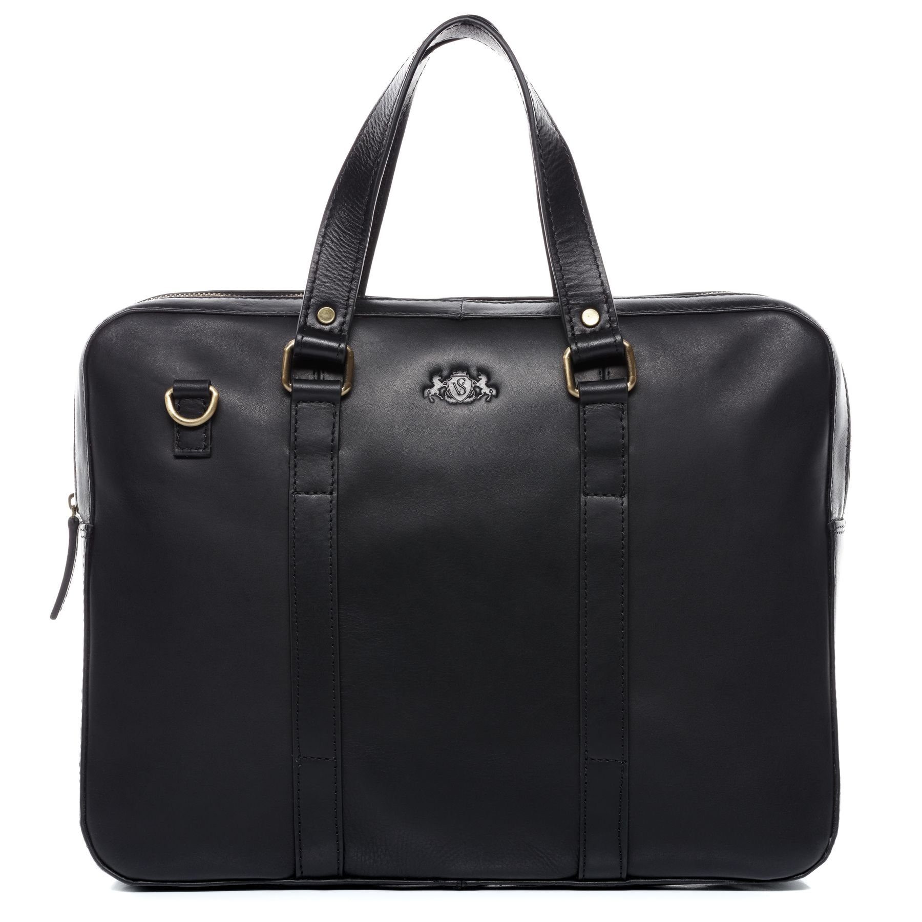 SID & VAIN Laptoptasche Leder Businesstasche Unisex Maguire, Laptoptasche 15,4 Zoll, Aktentasche Echtleder Damen Herren schwarz