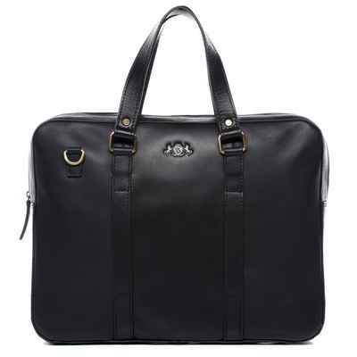 SID & VAIN Laptoptasche Leder Businesstasche Unisex Maguire, Laptoptasche 15,4 Zoll, Aktentasche Echtleder Damen Herren schwarz