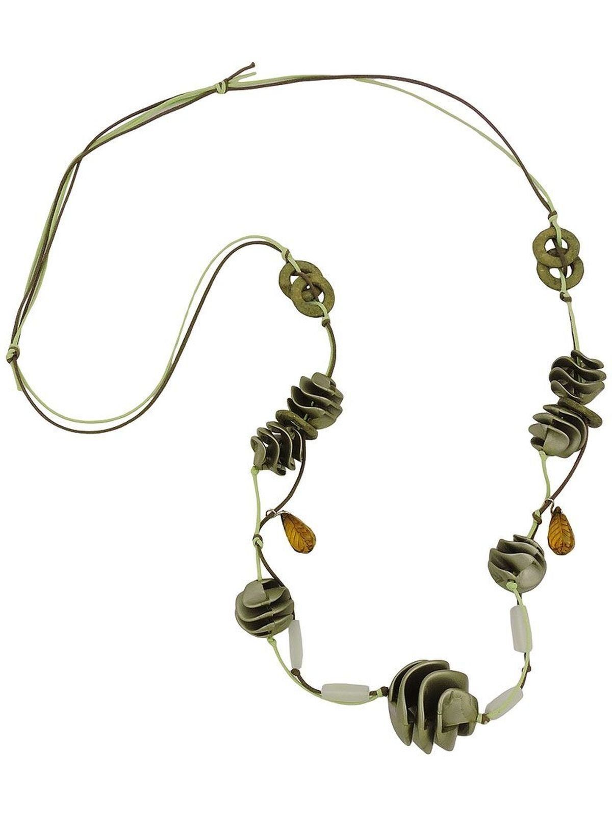 Gallay Perlenkette 7x Spiralperlen grün-seidig Kunststoffperlen Baumwollkordel 100cm (1-tlg)