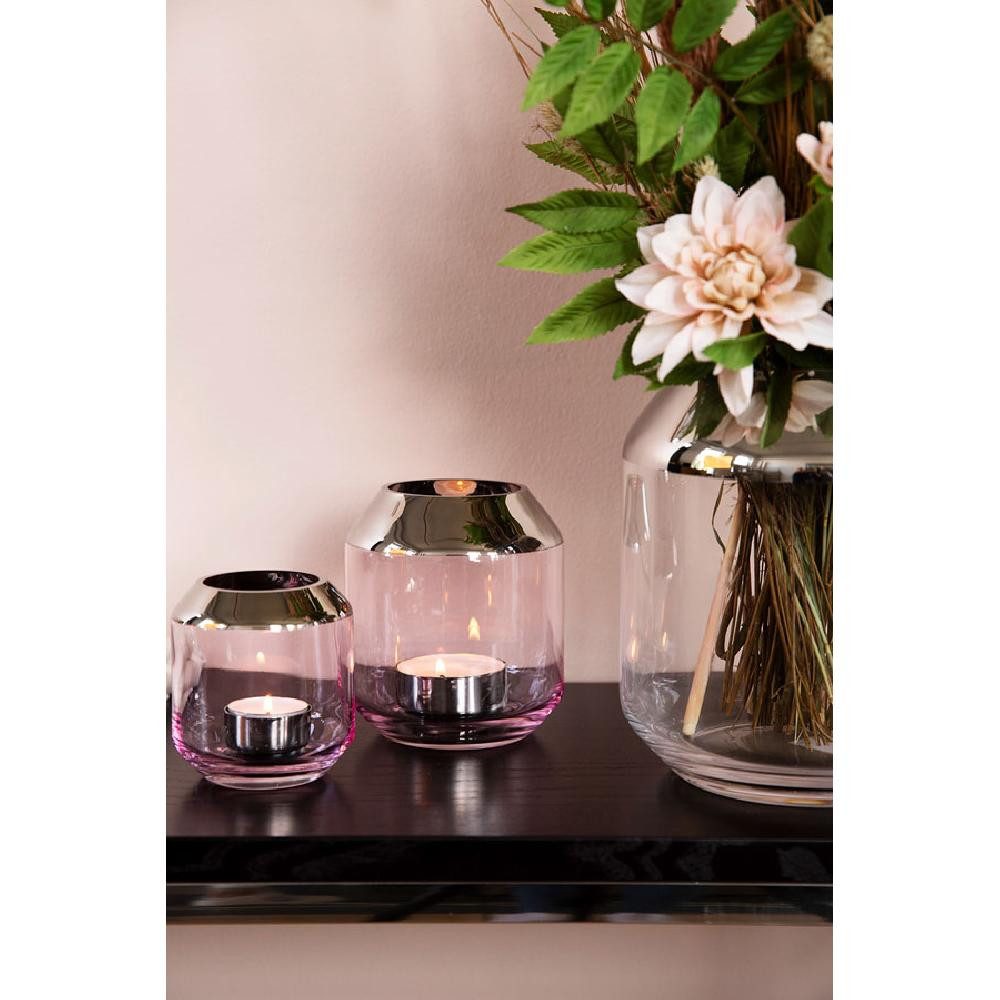 Fink Kerzenhalter Windlicht oder Vase Smilla mit Platinrand Hellrosa (9cm)