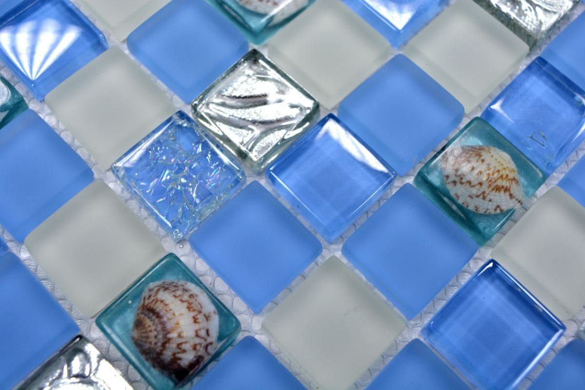 / Mosani Matten glänzend blau 10 Mosaikfliesen Crystal Glasmosaik Mosaikfliesen