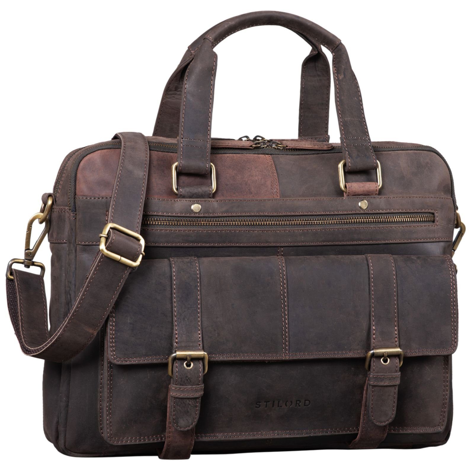 STILORD Aktentasche "Alvaro" Vintage Ledertasche Laptoptasche dunkel - braun