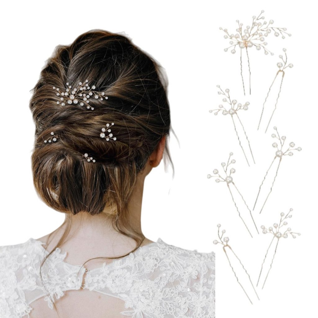 VEKROBOT Diadem 7er Set Haarnadeln Geflochten mit Kunstperlen Vielseitig Alltag Feste (Set, 1-tlg., Vielseitiges Haaraccessoire für Dates und Partys)