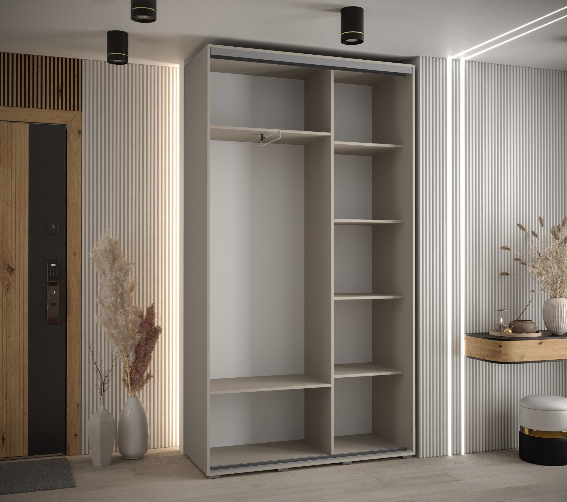 ABIKS MÖBEL Schwebetürenschrank Dakota 9 Schlafzimmerschrank mit Spiegel, Kleiderstange und Regalen