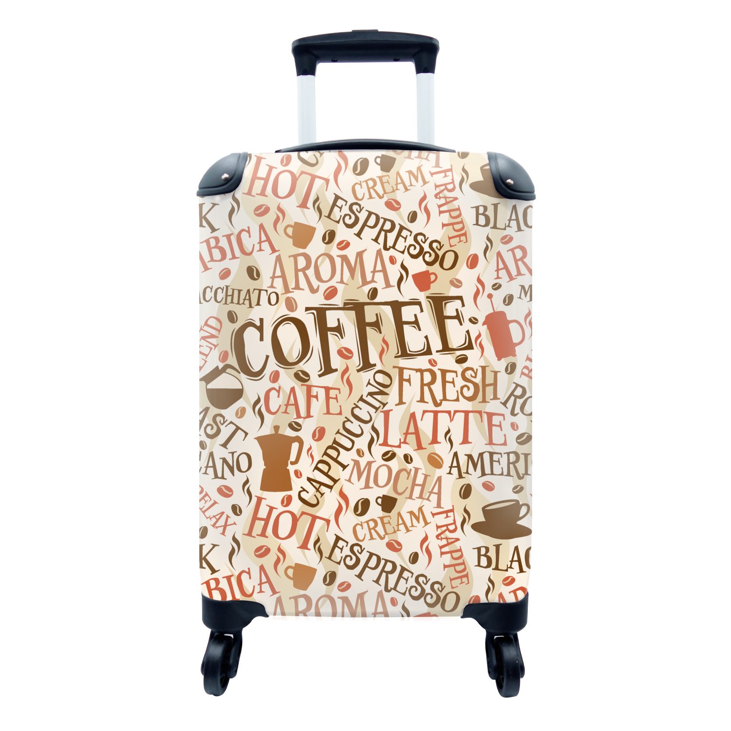 MuchoWow Handgepäckkoffer Kaffee - Vintage - Muster, 4 Rollen, Reisetasche mit rollen, Handgepäck für Ferien, Trolley, Reisekoffer