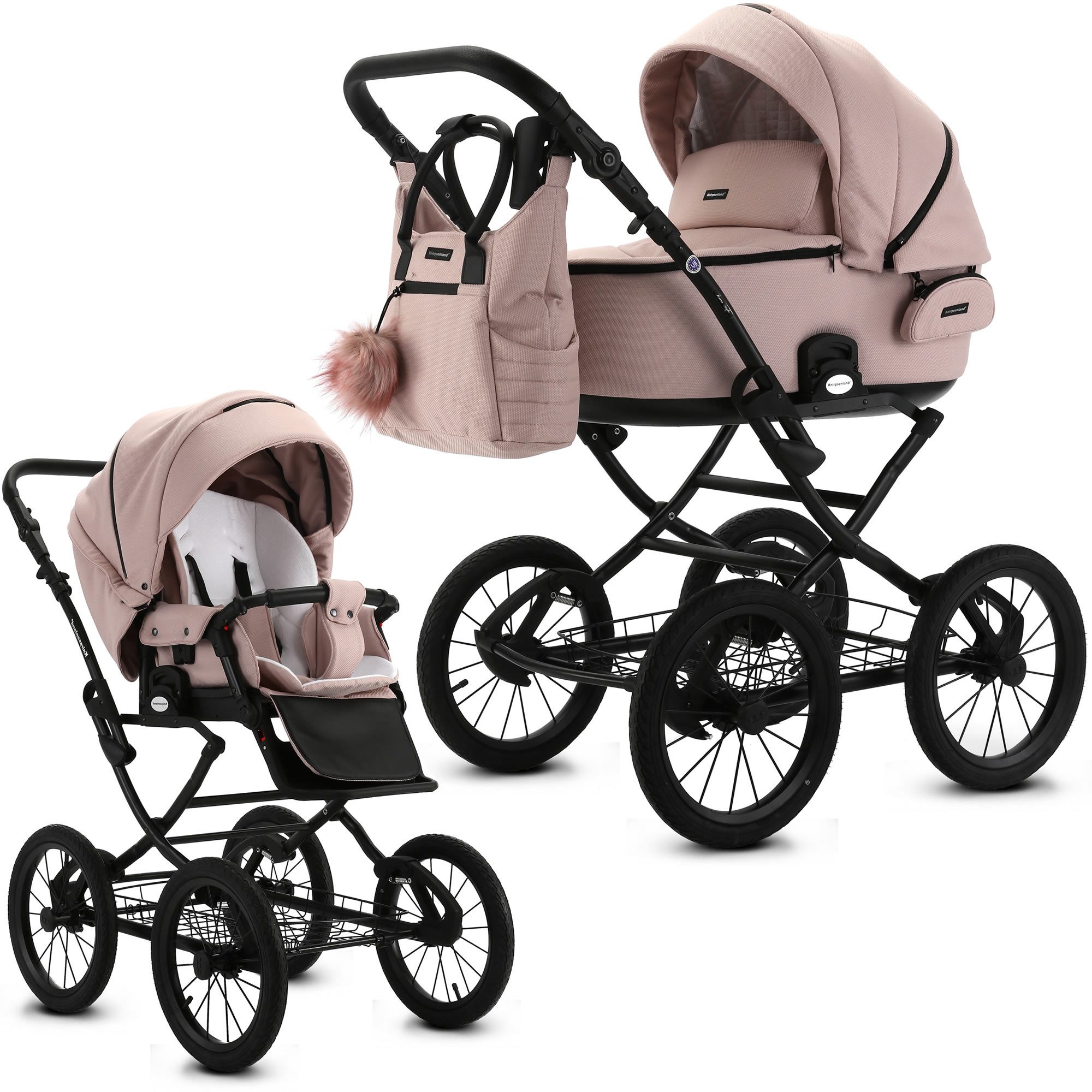 Knirpsenland Kombi-Kinderwagen Retro Style Kombi Kinderwagen 2.0, hohe Sicherheit durch One-Klick System der Kinderwagenaufsätze