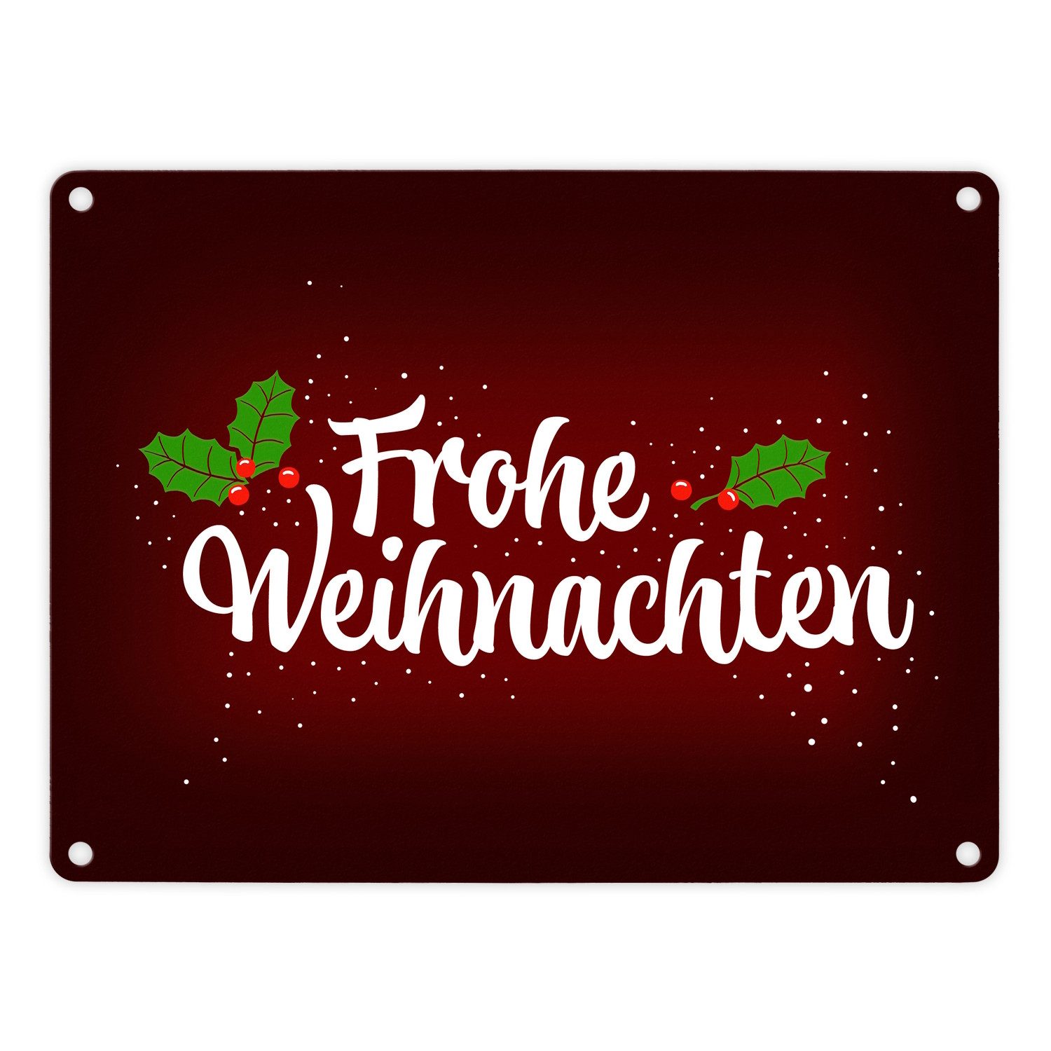 Metallschild Frohe Weihnachten Metallschild mit Beeren und Blätter Motiv Winter