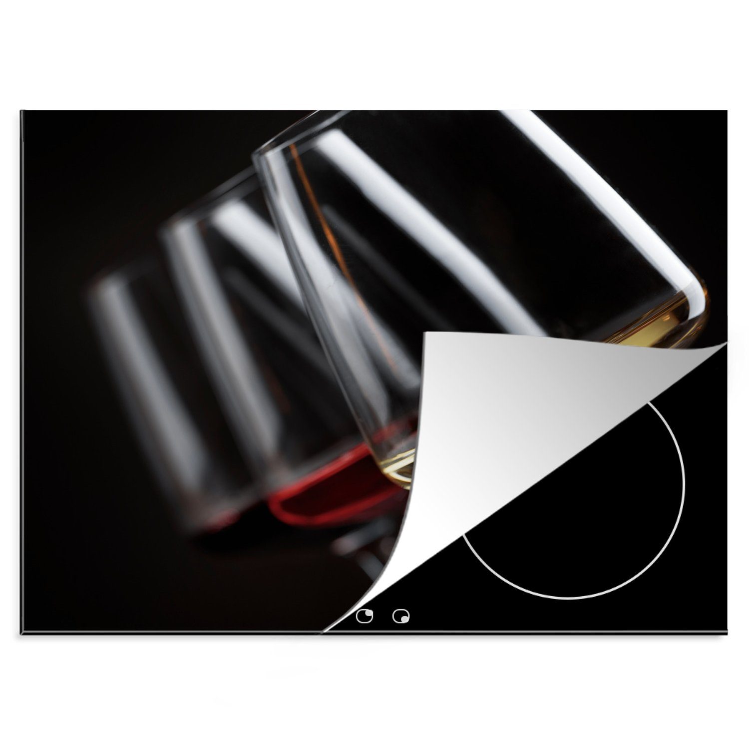 Alkohol, 60x52 MuchoWow Herdblende-/Abdeckplatte Mobile - cm, tlg), - Ceranfeldabdeckung nutzbar, (1 Arbeitsfläche - Wein Vinyl, Induktionsschutz Weinglas