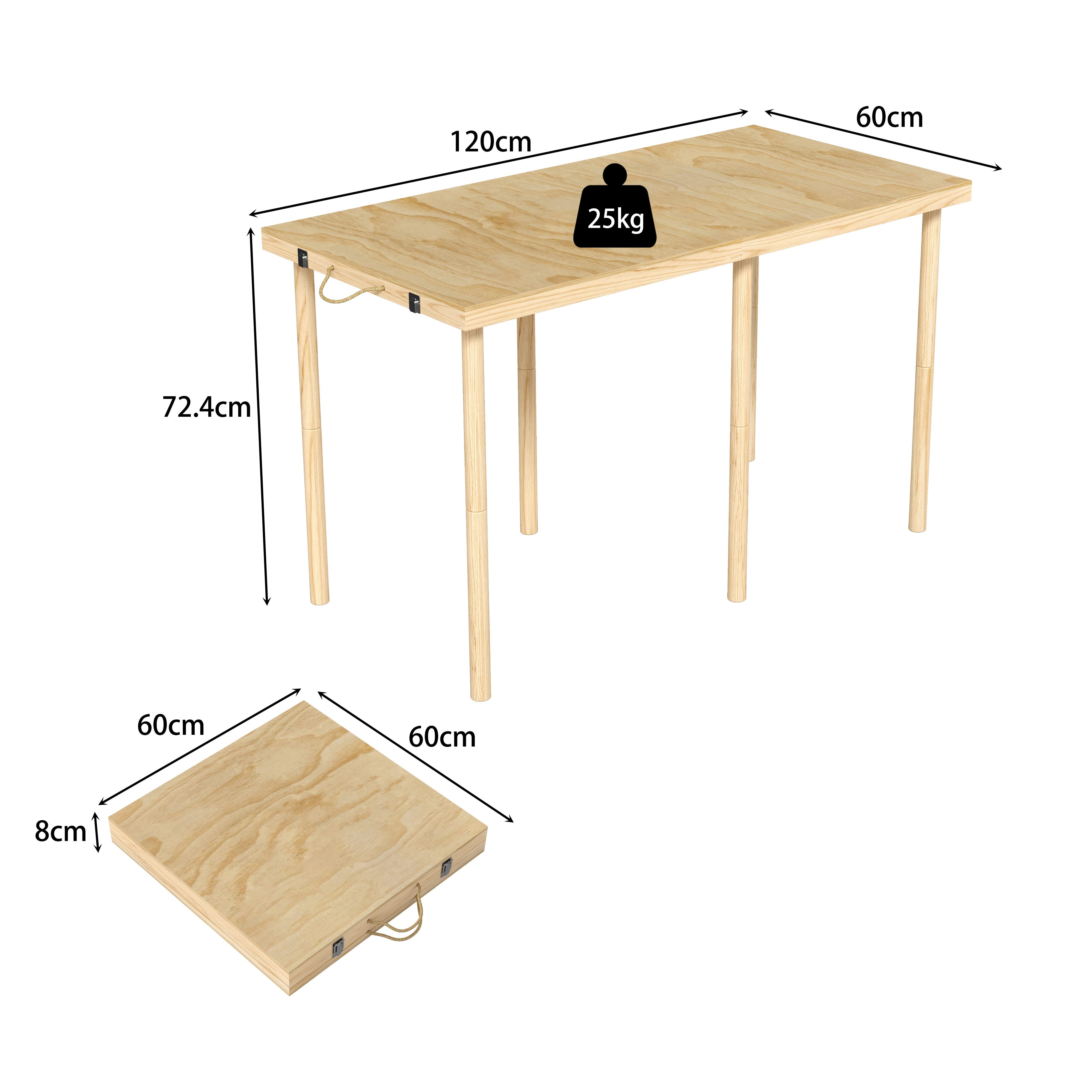 FUFU&GAGA Campingtisch 120cm Klapptisch Holztisch Picknicktisch mit Tragegriff – Bild 4 von 5