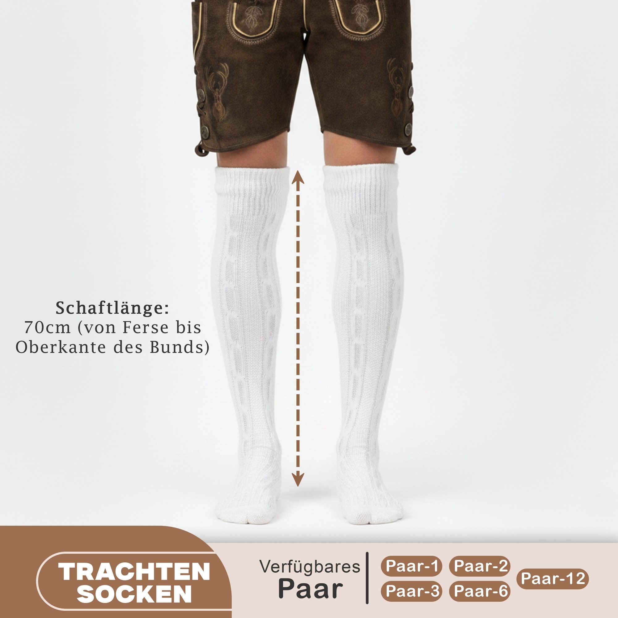 German Wear Trachtensocken GW250- 1xPaar AMZ Lange Trachtensocken Strümpfe Socken 70cm