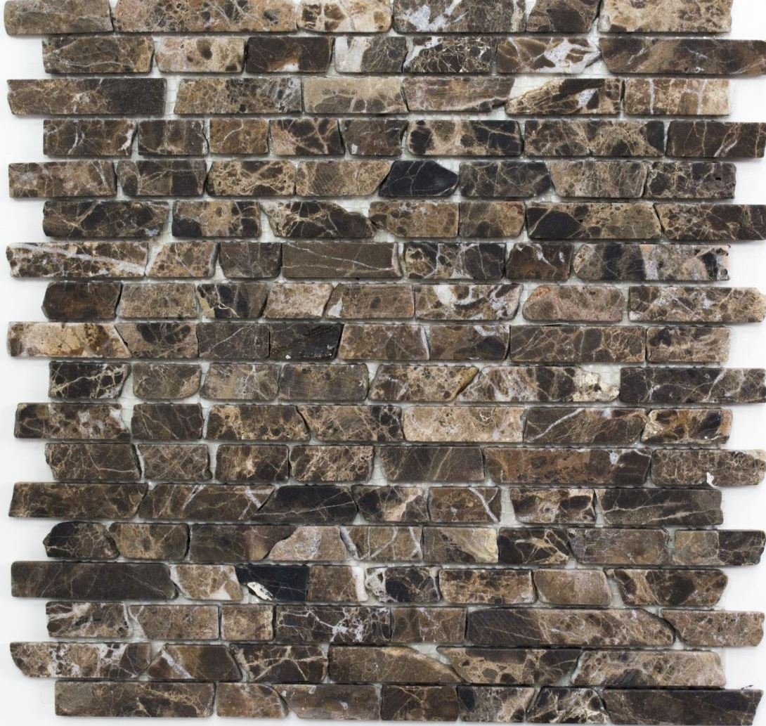 Mosani Bodenfliese Mosaik Marmor Naturstein beige dunkelbraun Brick Castanao Bad