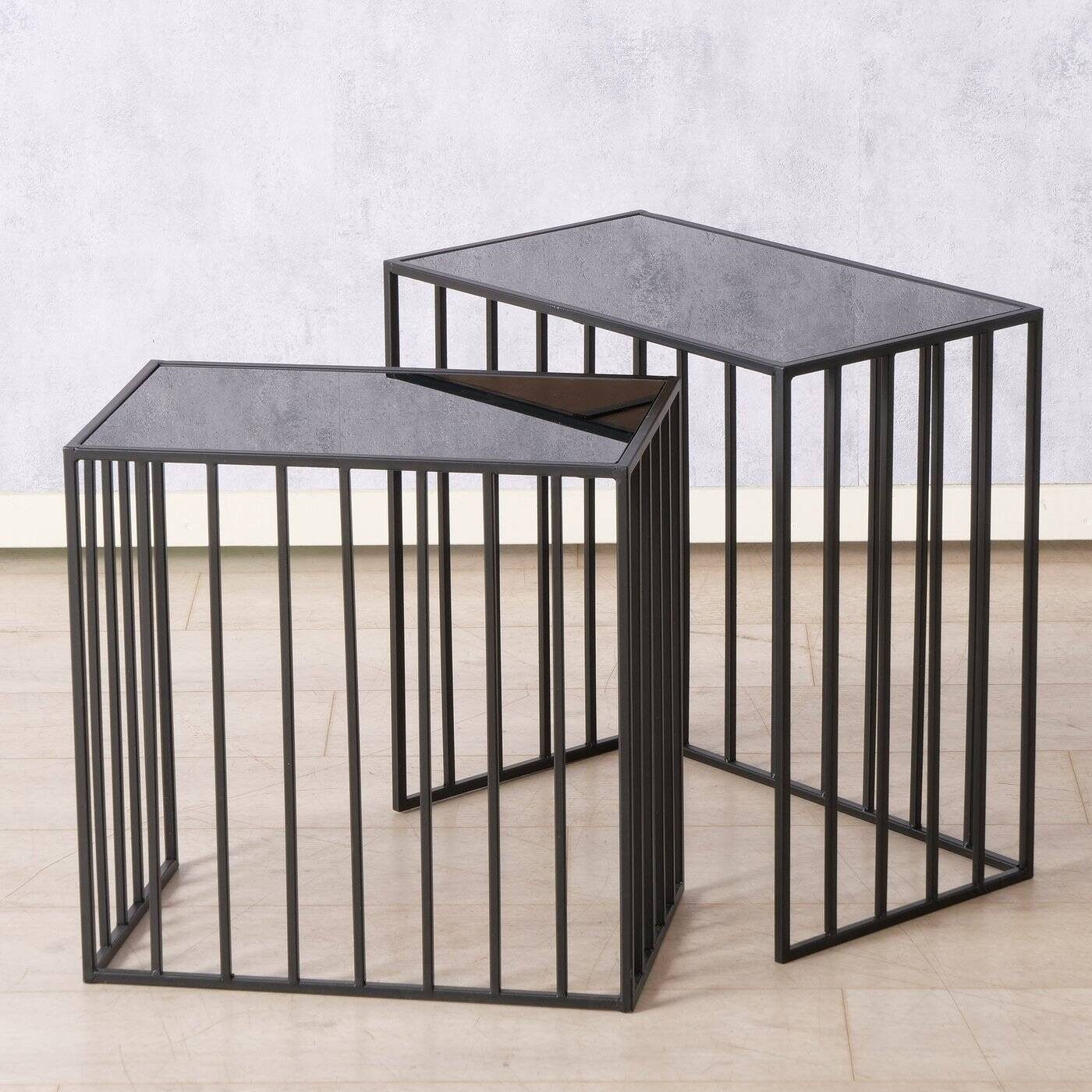 BOLTZE GRUPPE GmbH Beistelltisch Beistelltische aus Metall JORIS, mit Spiegelplatte, 2er-Set (funktional)