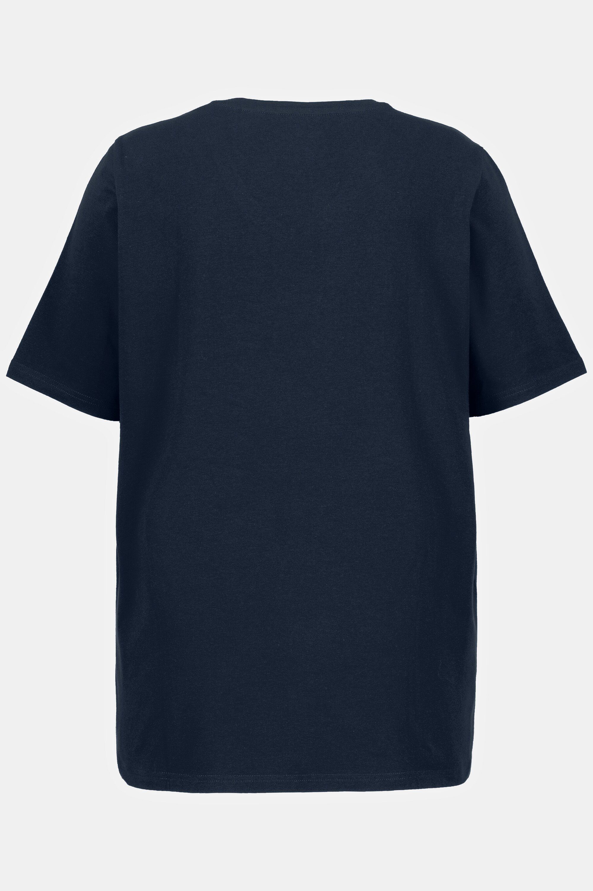 Popken V-Ausschnitt A-Linie Halbarm Rundhalsshirt Ulla T-Shirt marine