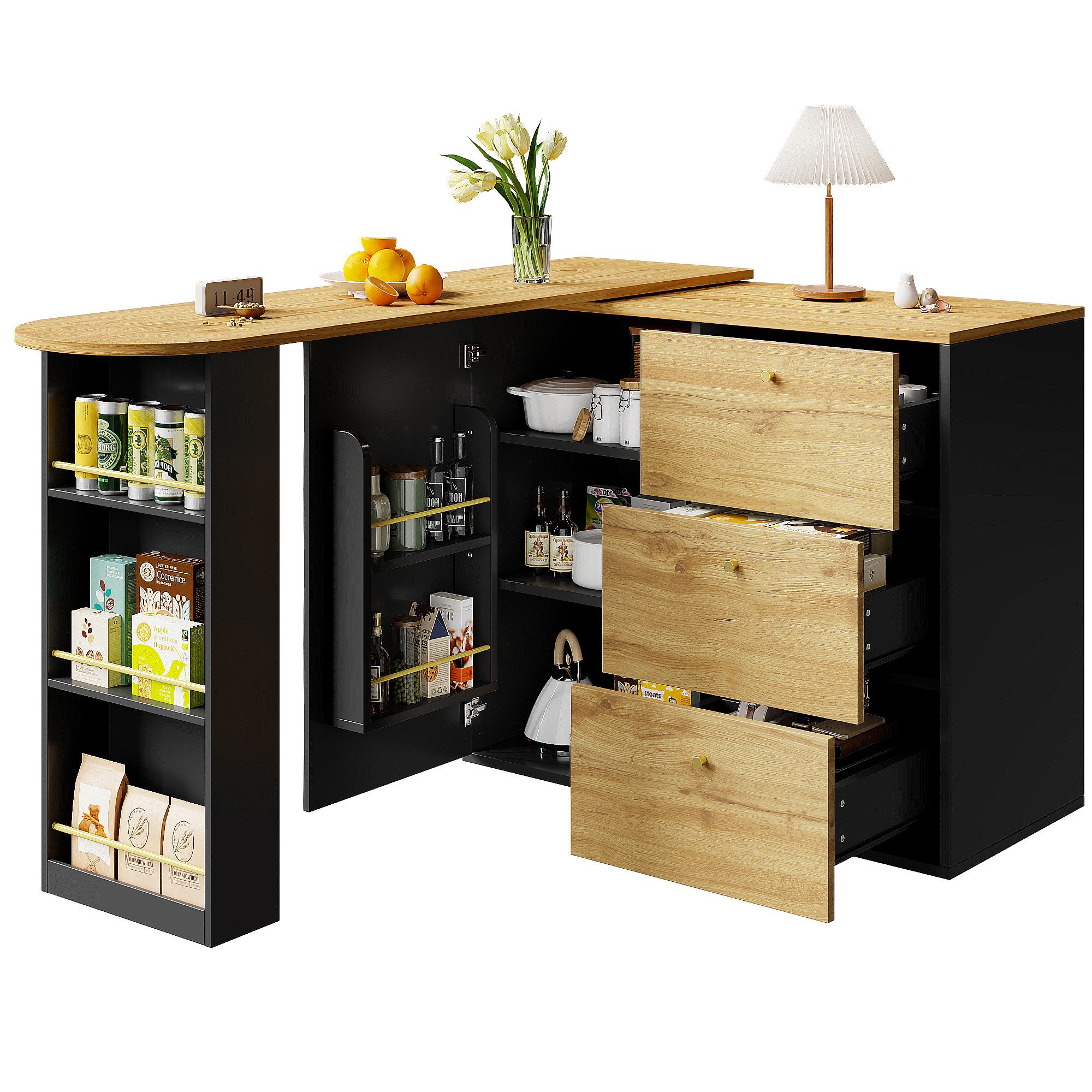 OKWISH Bartisch Ausziehbarer Kücheninsel,mit Stauraum (Ausziehbarer günstig online kaufen