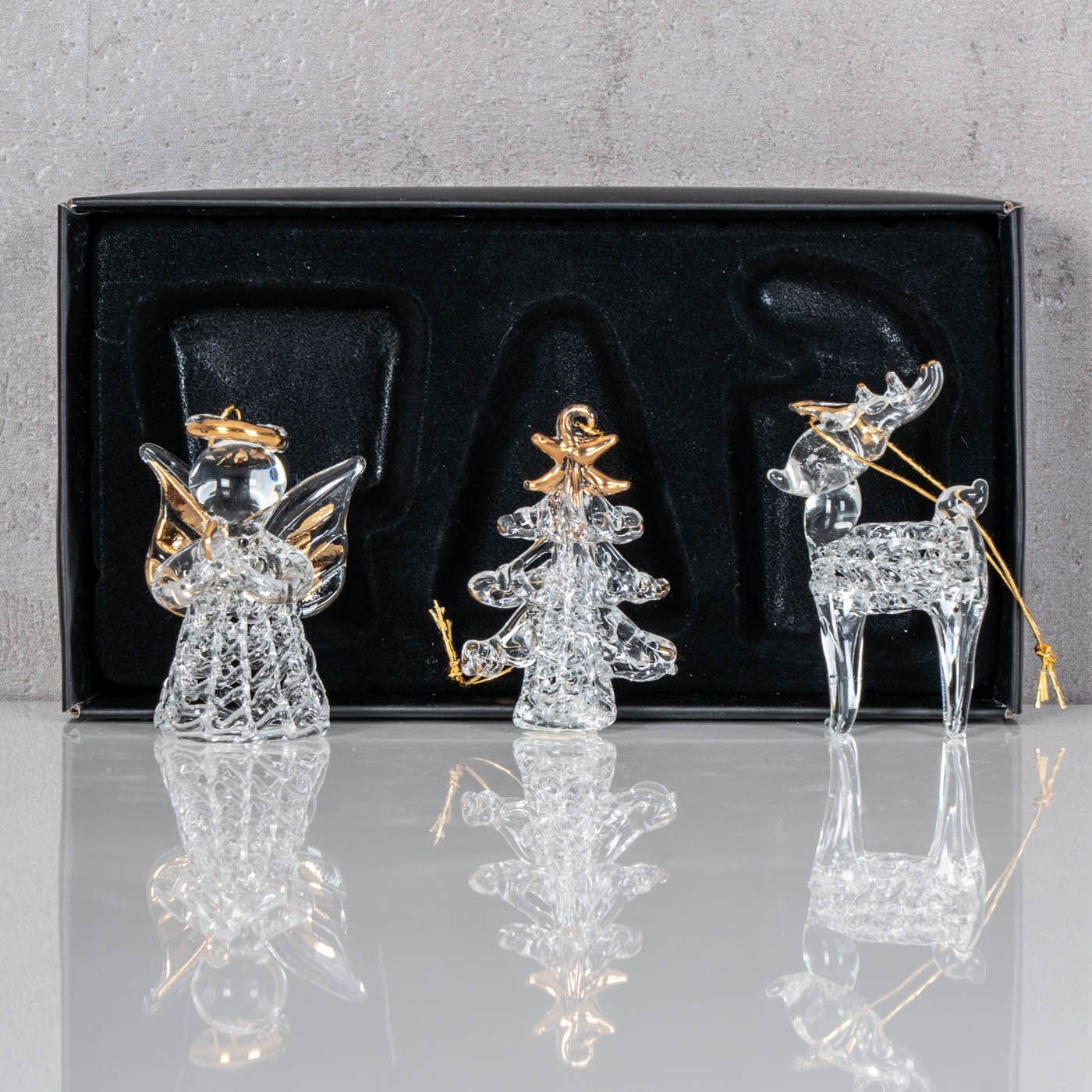 Levandeo® Christbaumschmuck, 3er Set Deko-Anhänger Engel Rentier Baum Glas günstig online kaufen