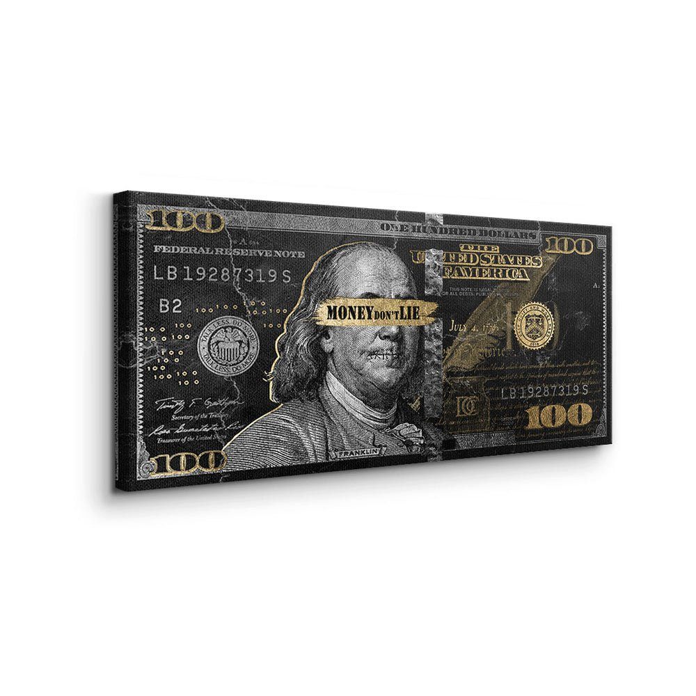 Premium - Rahmen silberner dont Lie DOTCOMCANVAS® in Wandbild Dollar Leinwandbild, gold Money schwarz