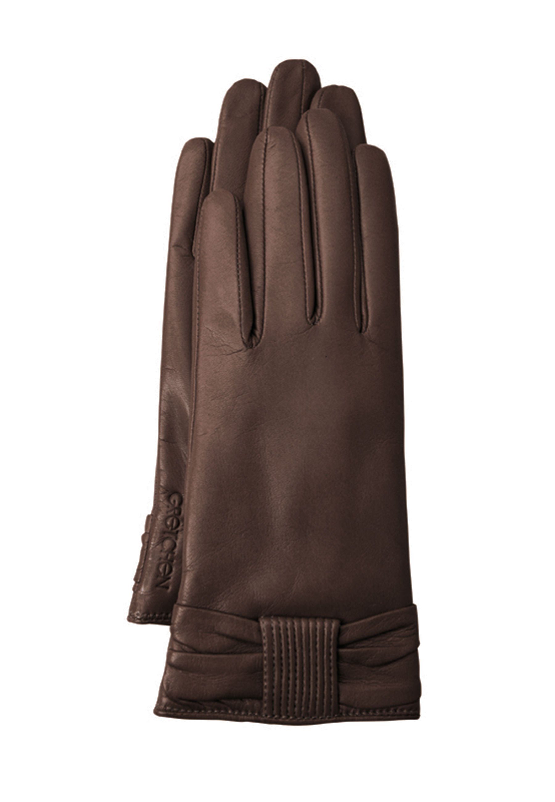 GRETCHEN Lederhandschuhe Gloves braun Bow mit kuscheligem Kaschmir-Futter