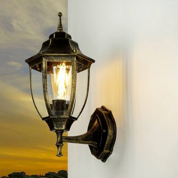 Licht-Erlebnisse Außen-Wandleuchte LYON, ohne Leuchtmittel, Wandlampe außen Gold Antik Laterne Terrasse Balkon 35,5 cm Leuchte