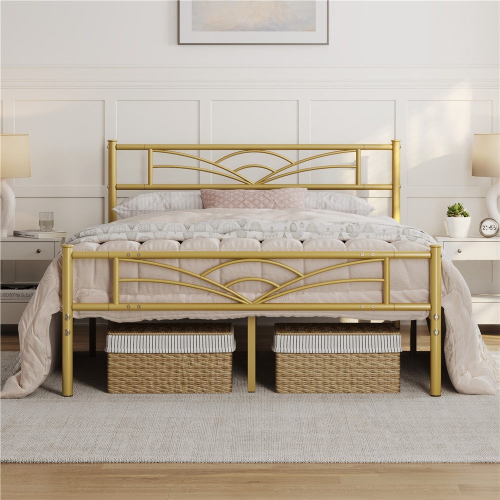 Yaheetech Bettgestell Metallbett, Bettrahmen mit Kopfteil, Doppel/Einzelbett 90x190/90x200/140x200cm